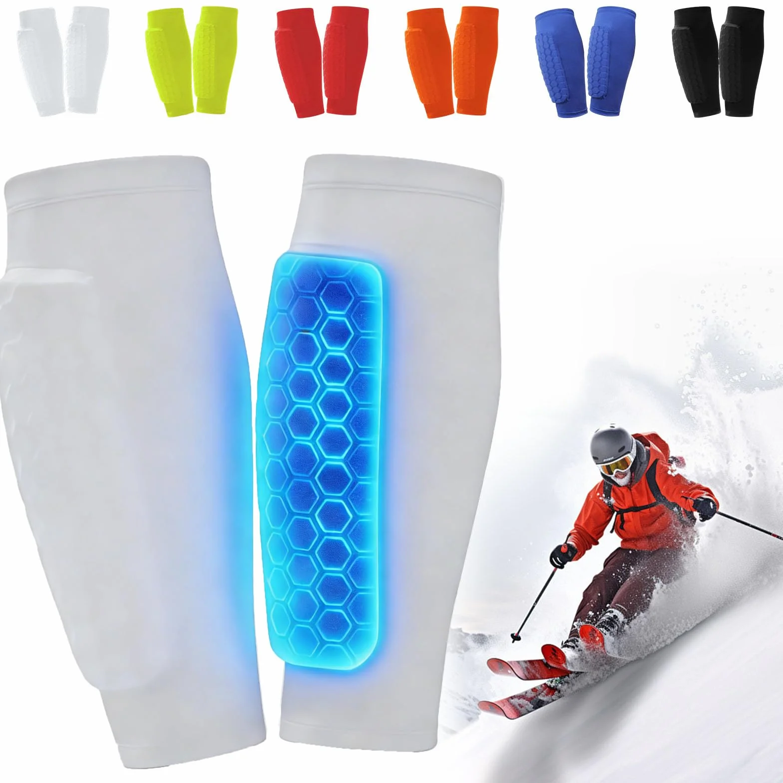 1 para ochraniaczy na piszczele, do jazdy na nartach, Shin Protector Ski, oddychające i antypoślizgowe, elastyczne, odporne na uderzenia ochraniacze o strukturze plastra miodu, antypoślizgowe paski