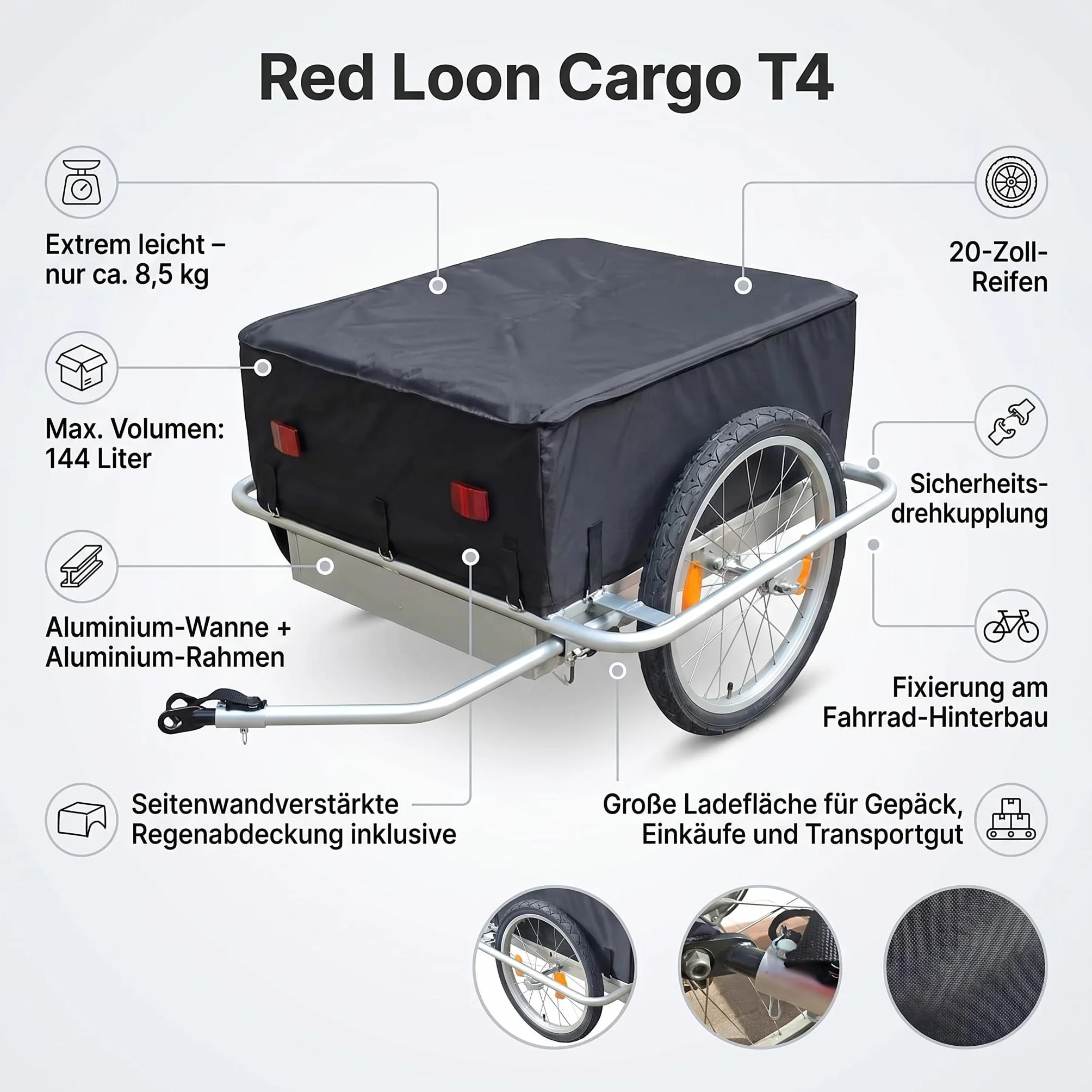 Przyczepa rowerowa Cargo Trailer Red Loon T4 aluminiowa 144 l