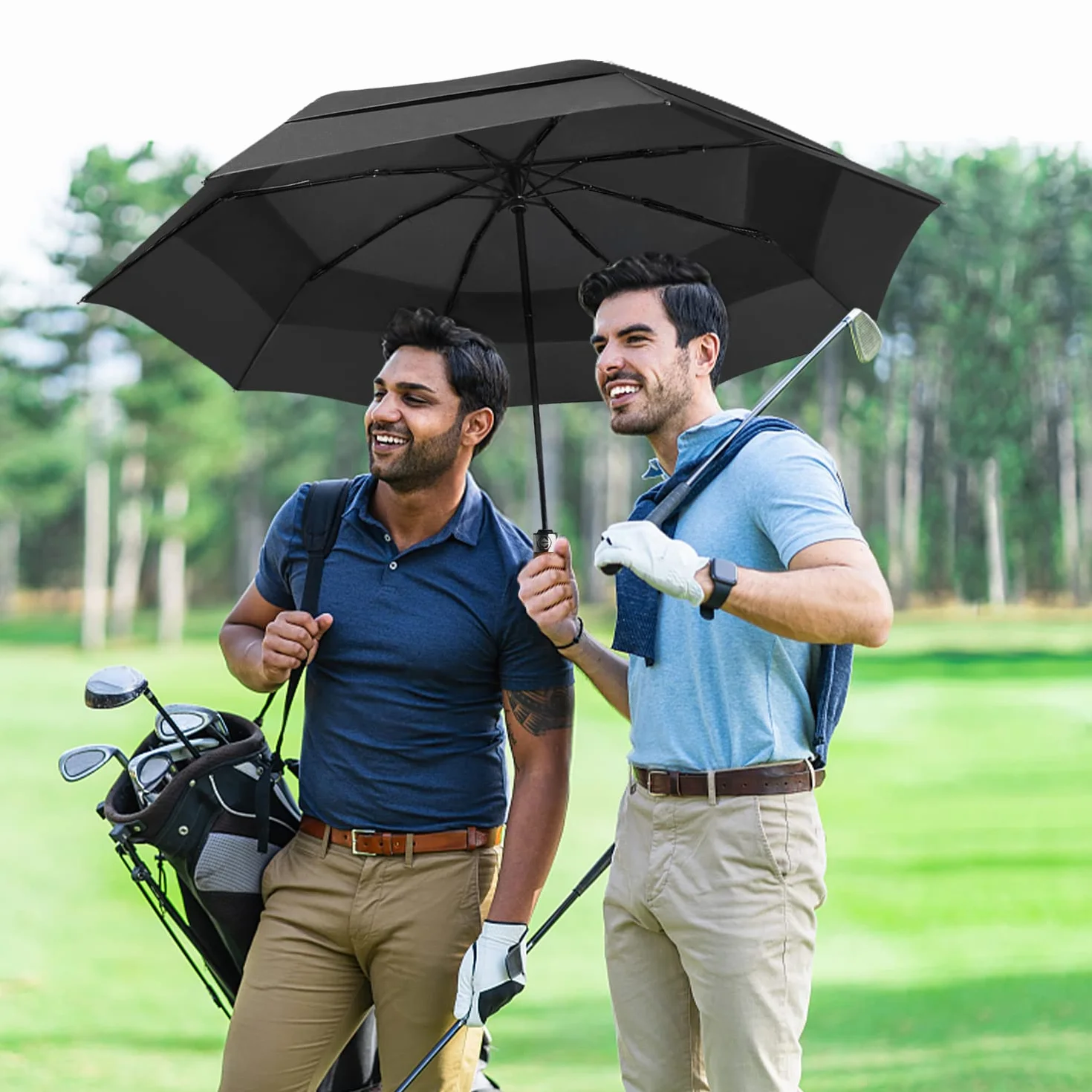 Lejorain Parasol golfowy 137 cm automatyczny składany 210T powlekany teflonem wiatroszczelny podwójny baldachim