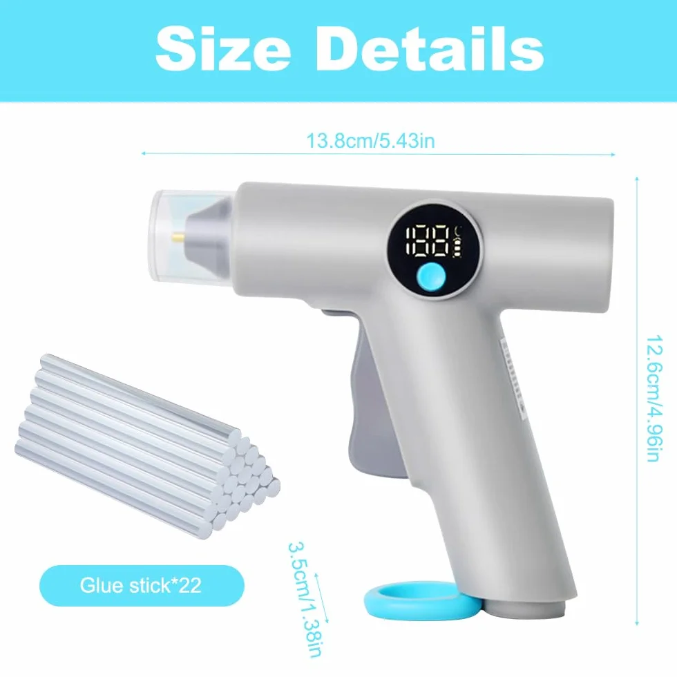 Pistolet do klejenia na baterie z cyfrowym wyświetlaczem temperatury LED 30s szybkie nagrzewanie bezprzewodowy 22 7 mm pałeczki