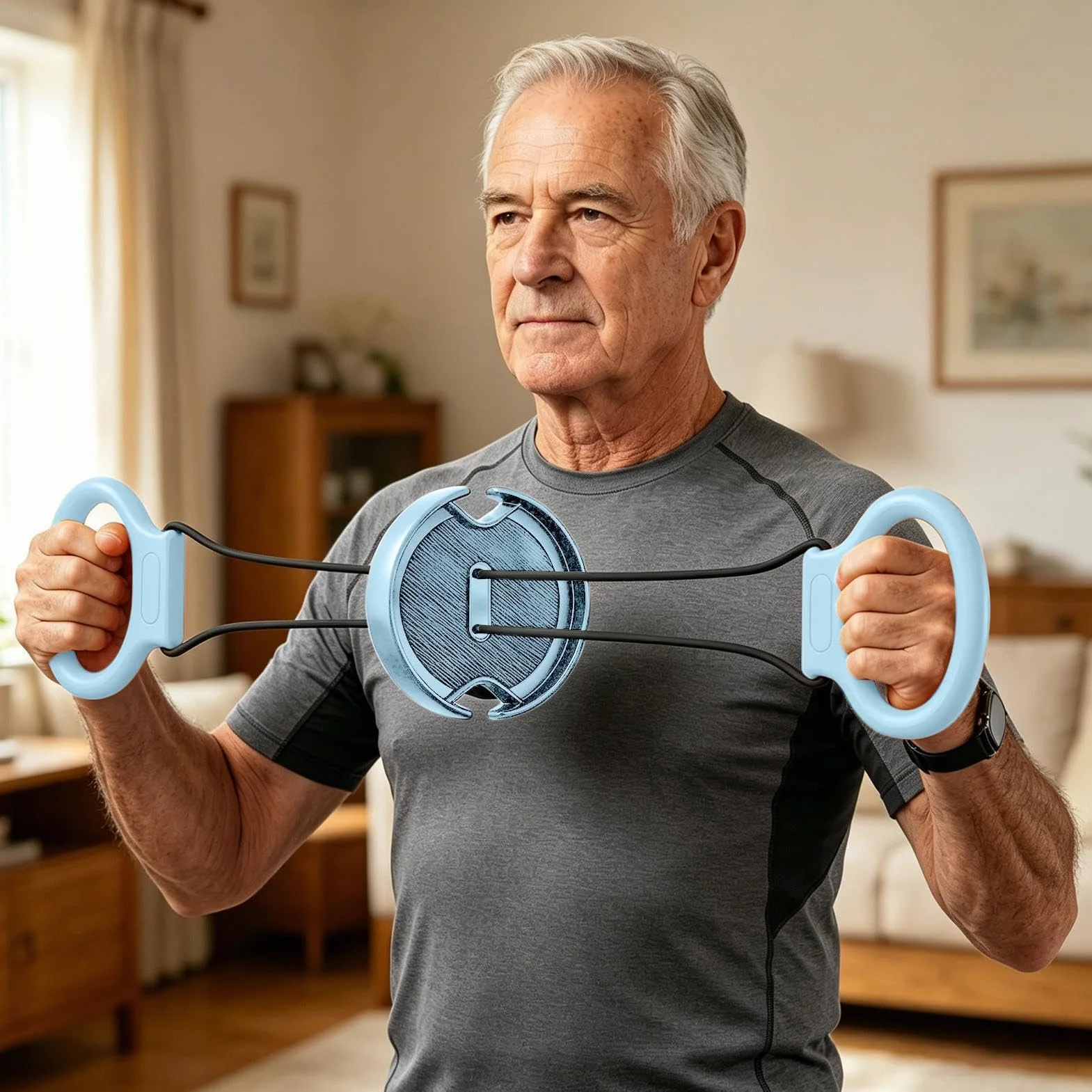 Chest Expander Men, składany, 18 cali, stalowy trener oporowy, antypoślizgowy uchwyt