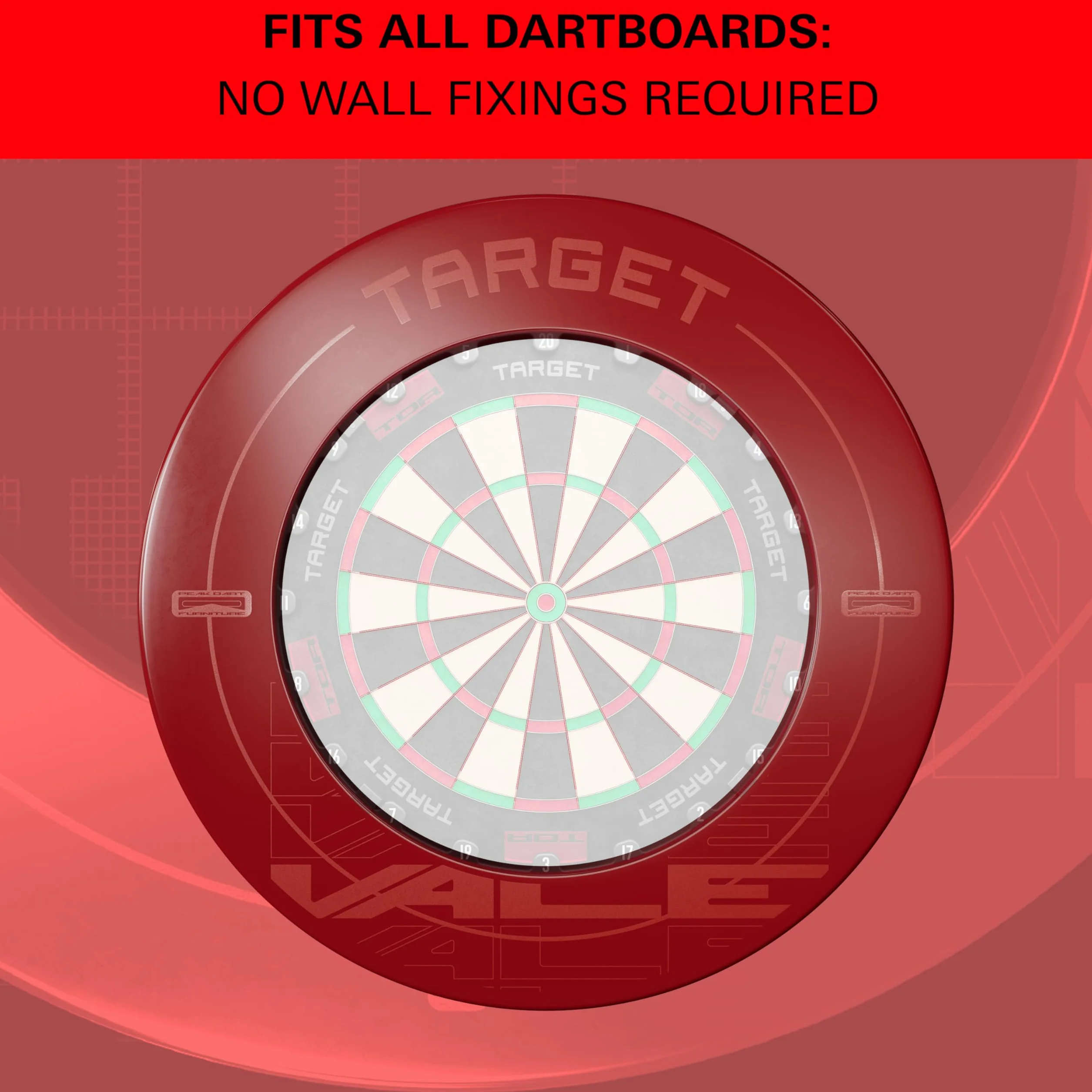 Target Darts Vale Dartboard Surround | Pierścień ochronny na tarczę do rzutek, kompatybilny ze wszystkimi Steel Rzutki z końcówkami, Red Dart Surrounds, Łatwe w montażu zewnętrzne pierścienie ochronne