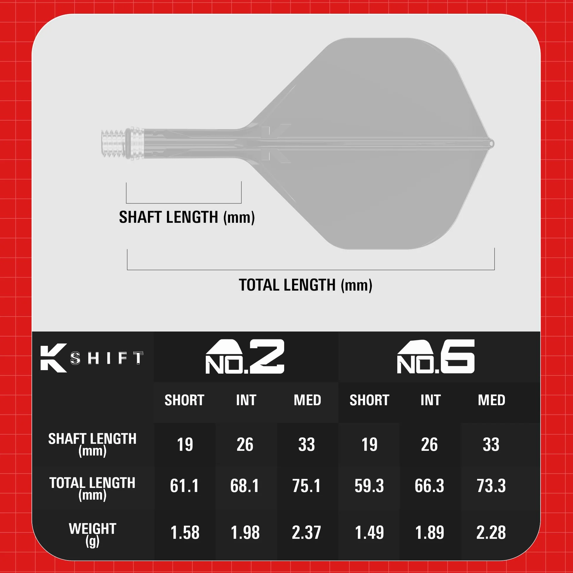 Target Darts K-Shift No.2 Integrated Flights & Shafts System, Biały/przezroczysty/czarny, K-Flex Short/Intermediate/Medium Shift Spin Base