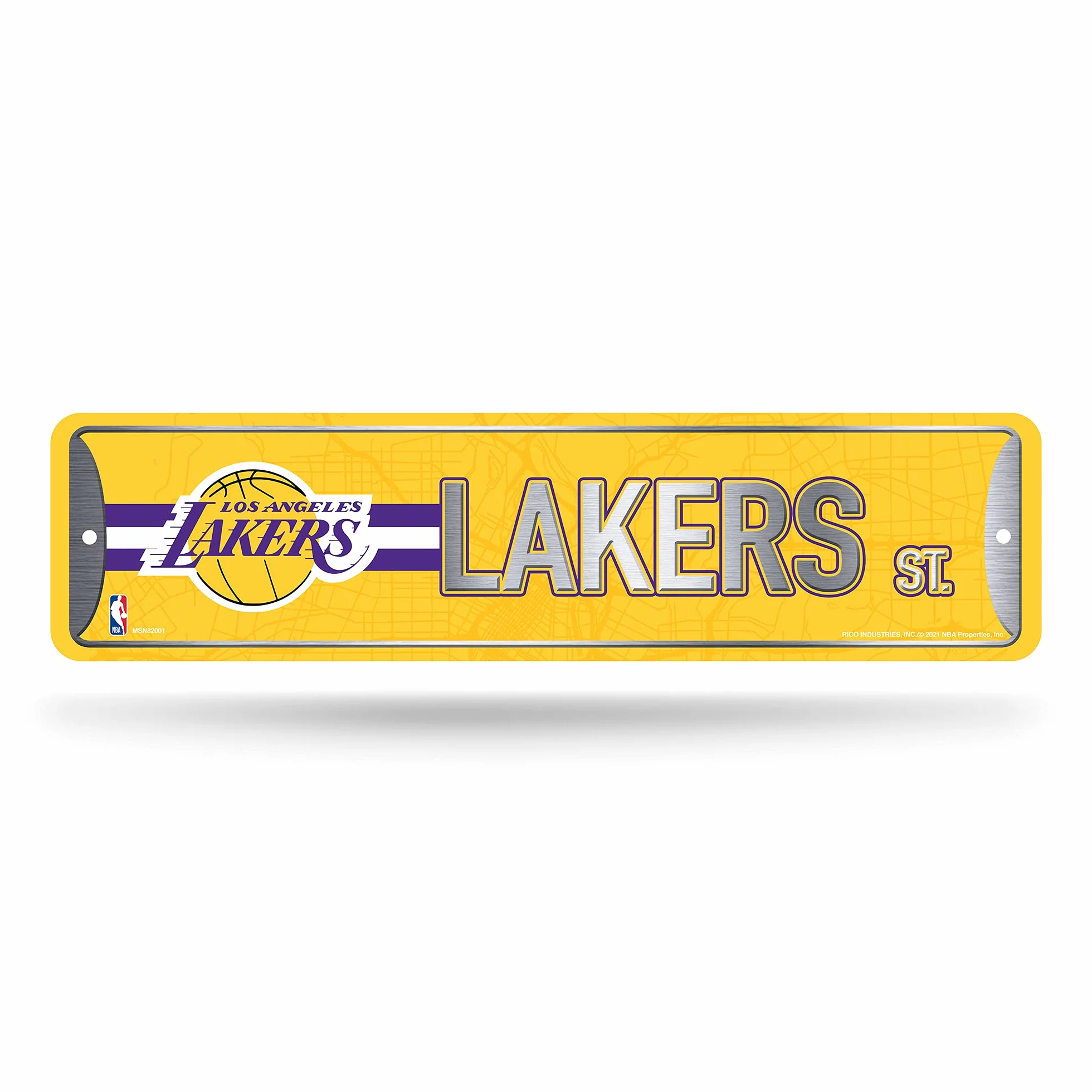 Rico Industries NBA Los Angeles Lakers dekoracja domu metalowy znak uliczny (10 cm x 38 cm) - idealny do domu, biura, sypialni i męskiej jaskini - wykonany