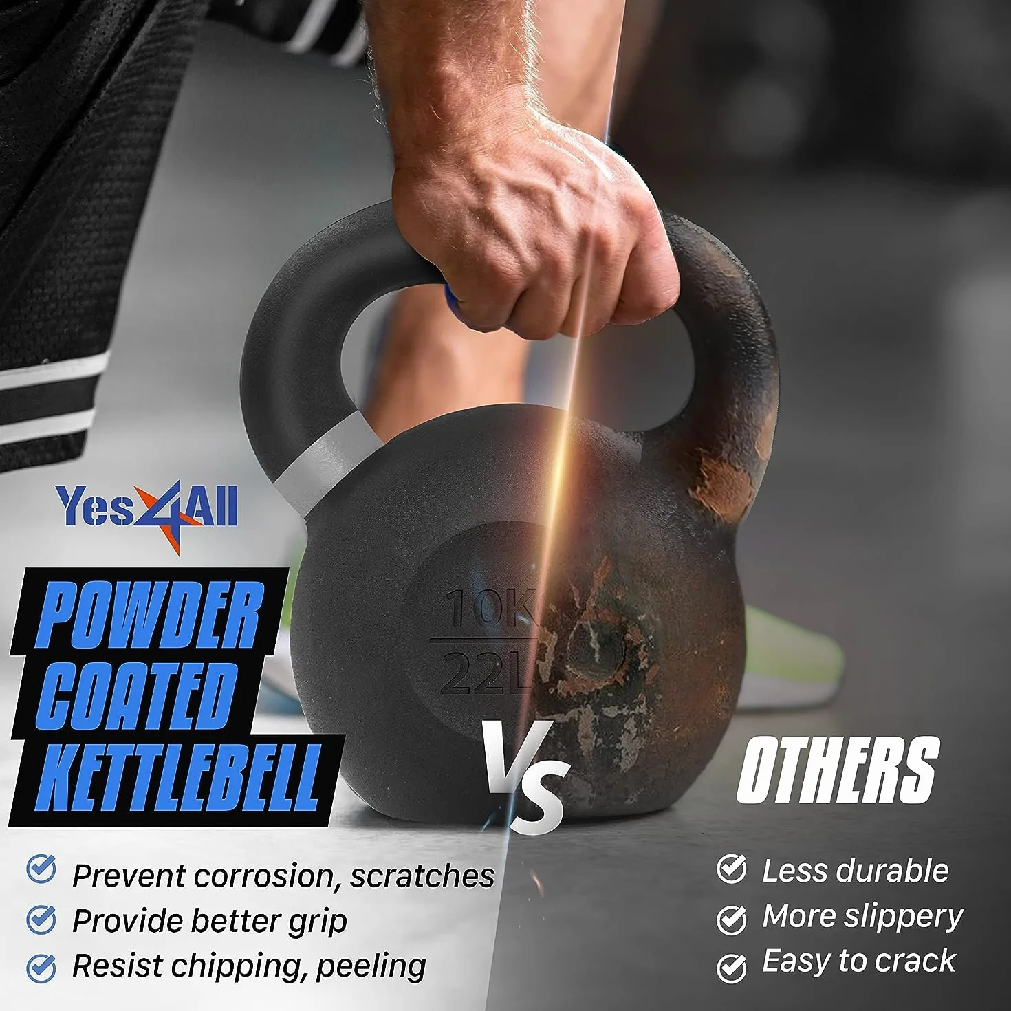 Yes4All Malowany proszkowo żeliwny kettlebell, 12 kg, z szerokim uchwytem i płaskim dnem - do treningu siłowego i crossowego