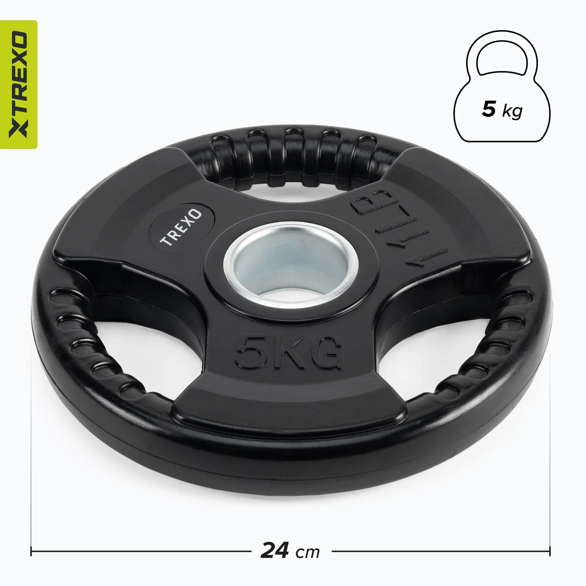 XTREXO Tarcza do sztangi z uchwytami – żeliwna tarcza obciążająca z gumową powłoką i uchwytem 50 mm, ergonomiczna, cicha i trwała, do sztangi długiej, fitnessu, treningu siłowego i crossfitu