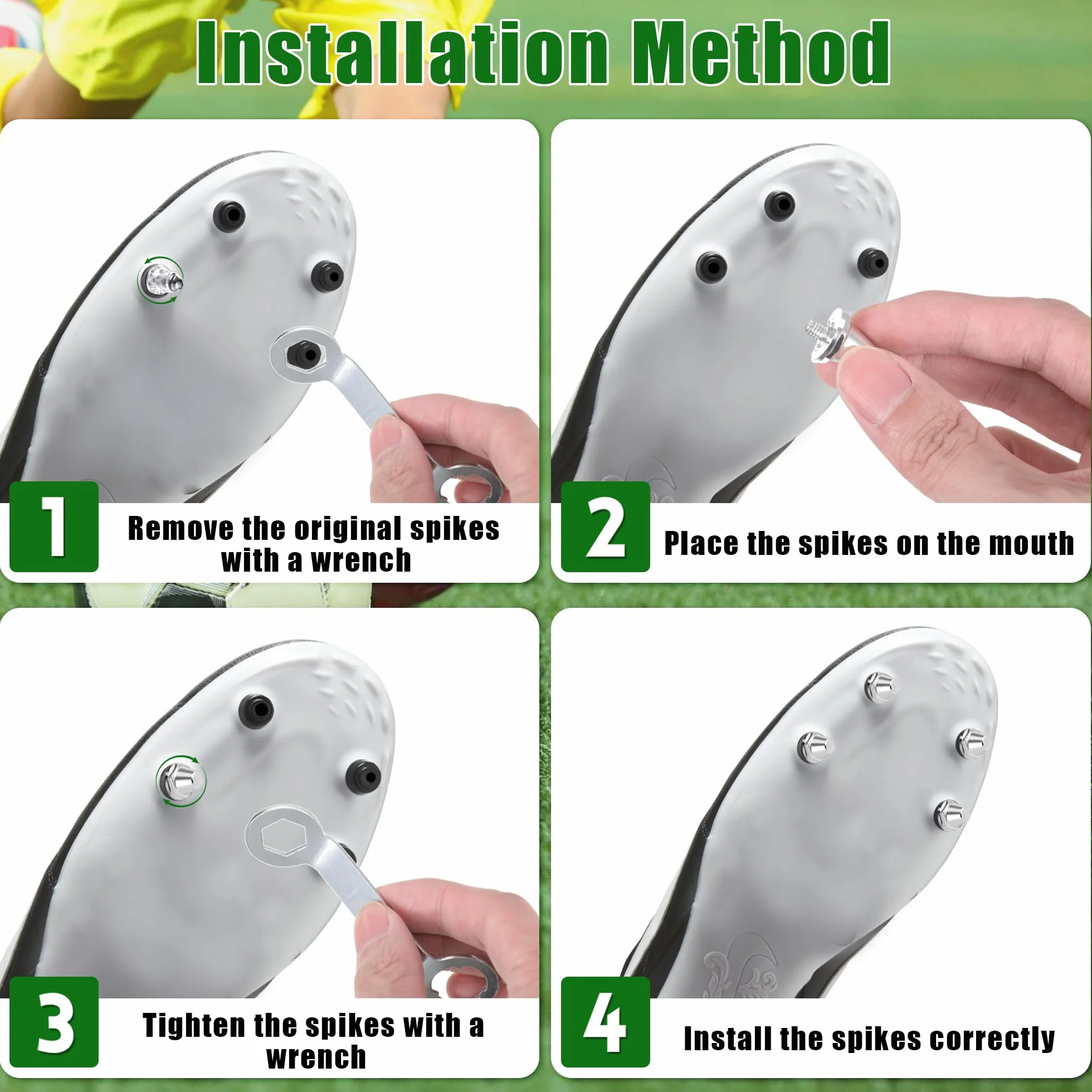 12 sztuk kolców zapasowych do butów piłkarskich, kolce do butów piłkarskich, kolce zapasowe z kluczem korkowym, metalowe kolce zapasowe do butów piłkarskich, 2 rozmiary, 11 mm, 13 mm