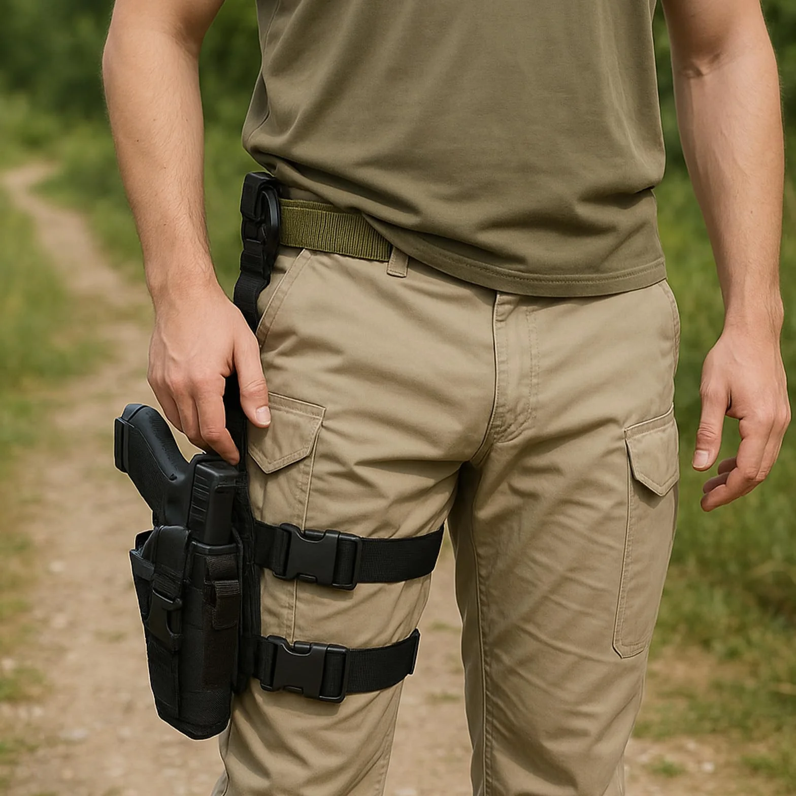 Drop Leg Holster Right-Handed - Tactical Thigh Pistol Holster with Magazine Pocket