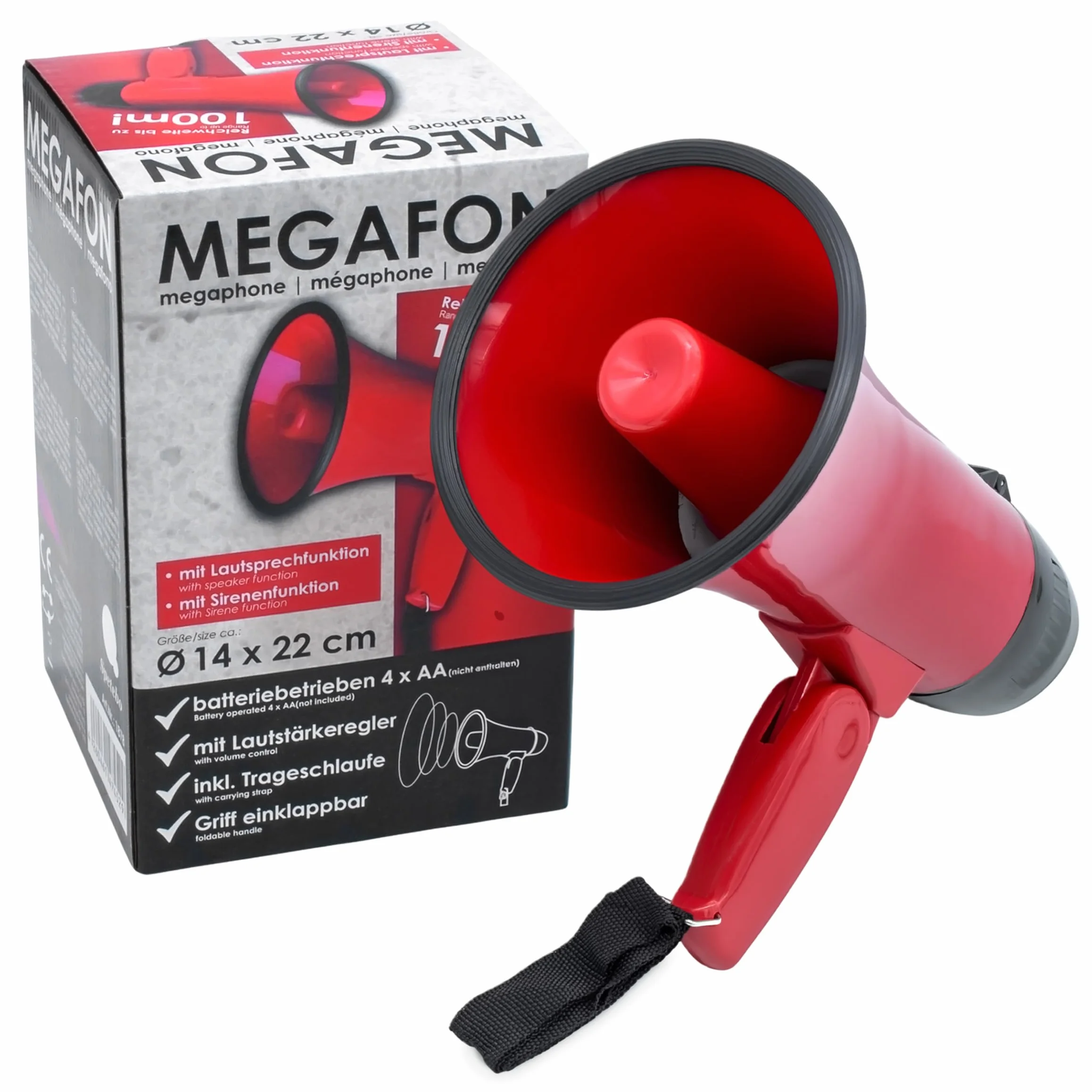 Megafon z 2 trybami głośnik i syrena 23 x 14 cm