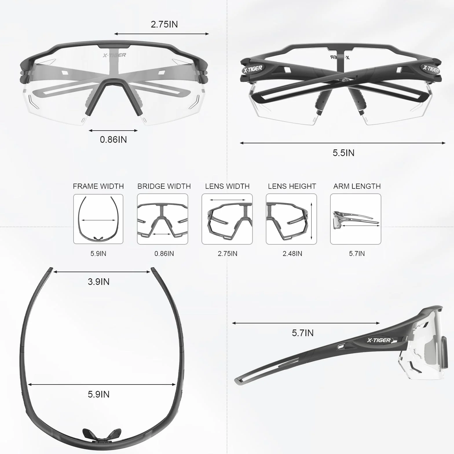 X-TIGER Okulary rowerowe, samonośne, męskie, damskie, oprawki TR90, okulary sportowe, samotonujące, UV400, fotochromatyczne okulary przeciwsłoneczne, MTB, przezroczyste okulary rowerowe