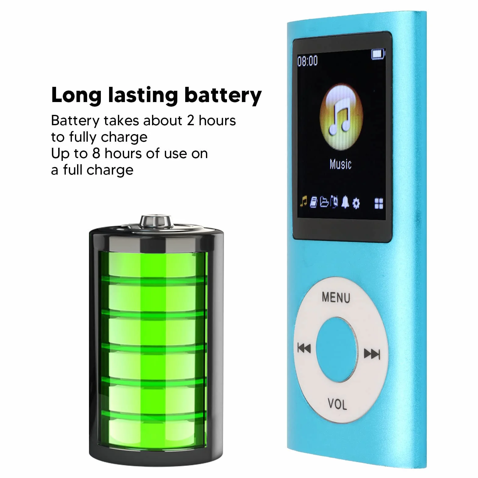 Odtwarzacz MP3, Przenośny Cyfrowy Odtwarzacz MP3 Bezstratnej Muzyki, Mini Odtwarzacz MP3 dla Dzieci ze Smukłym 1,8-calowym Ekranem LCD do Biegania Sportowego, Czas Odtwarzania 8 (Niebieski)