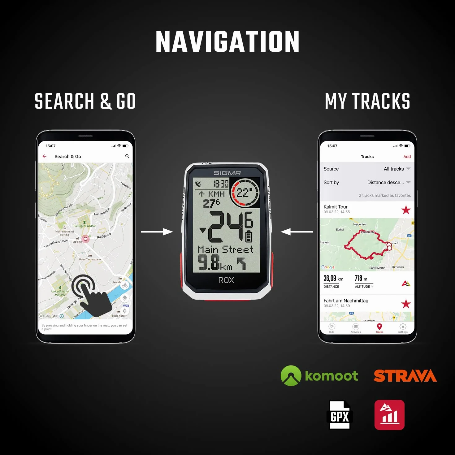 SIGMA ROX 4.0 Black | Komputer rowerowy bezprzewodowo GPS i nawigacja, w tym wspornik GPS | Nawigacja na zewnątrz GPS z pomiarem wysokości