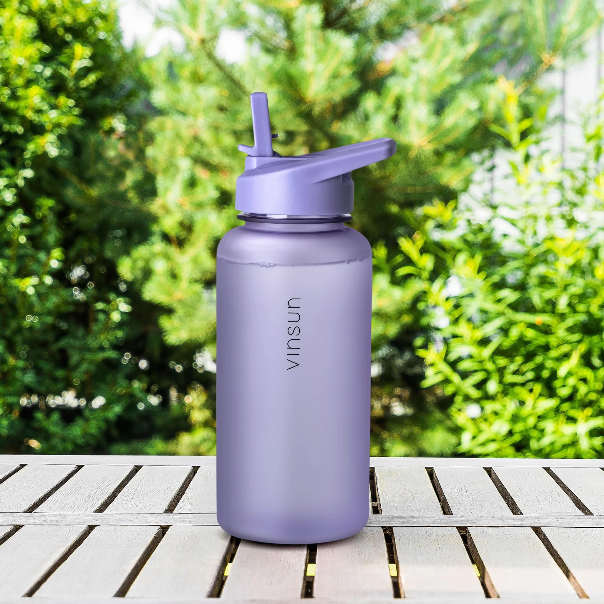 VINSUN Butelka do picia 1 l ze słomką Tritan BPA Free fioletowa