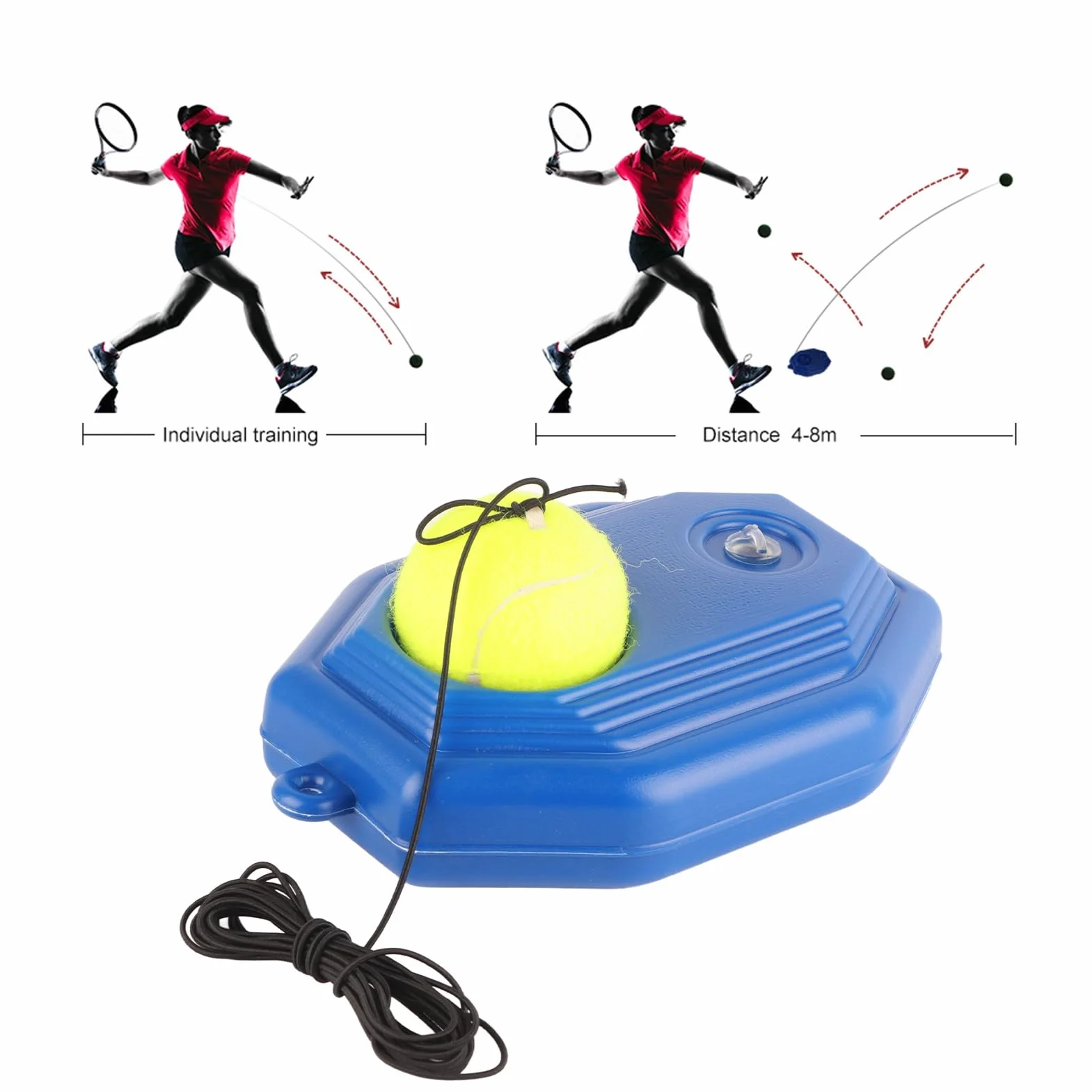 Tennis Trainer Rebound Ball, Tennis Ball Back Base Trainer Set With Rubber Elastic Rope For Single Person Practice