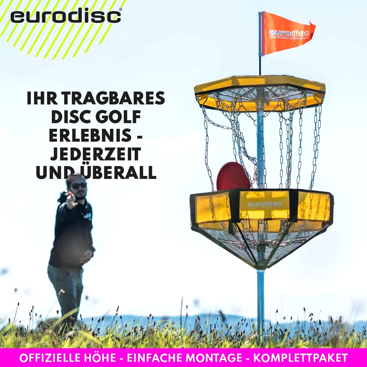 eurodisc Disc Golf kosz Chainwalker, Disc Golf Target - wysokość: 140 cm - przenośny, przenośny, lekki i do złożenia - w zestawie torba do przenoszenia