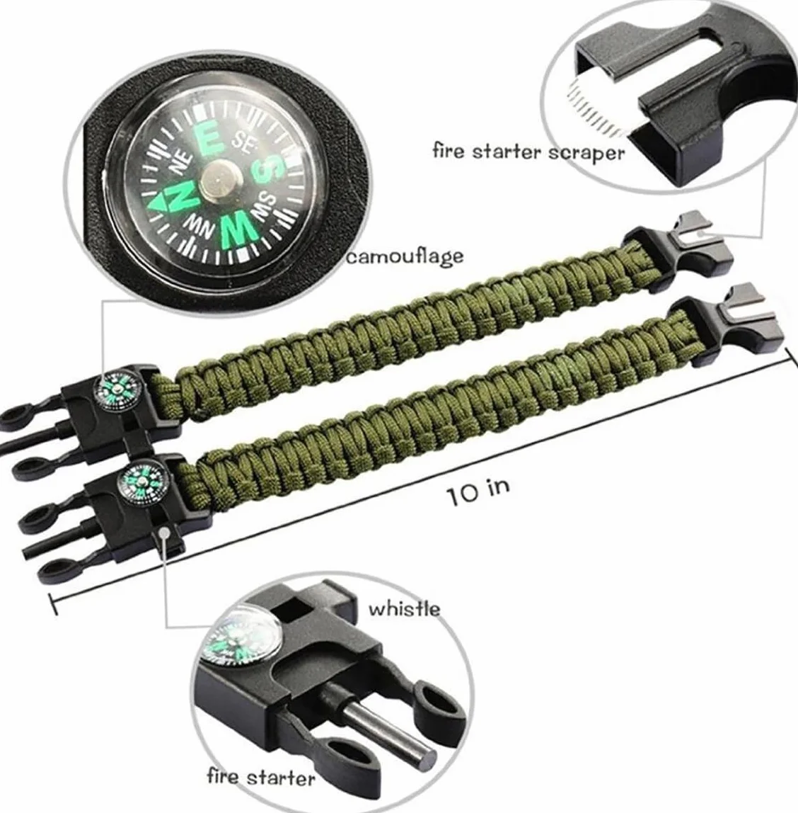 Bransoletka survivalowa NICAI Kitchen z paracordu, regulowana bransoletka 550 Paracord, kompas, sprzęt na wędrówki, zapalniczka, gwizdek awaryjny, taktyczne wyposażenie do przetrwania, sprzęt na