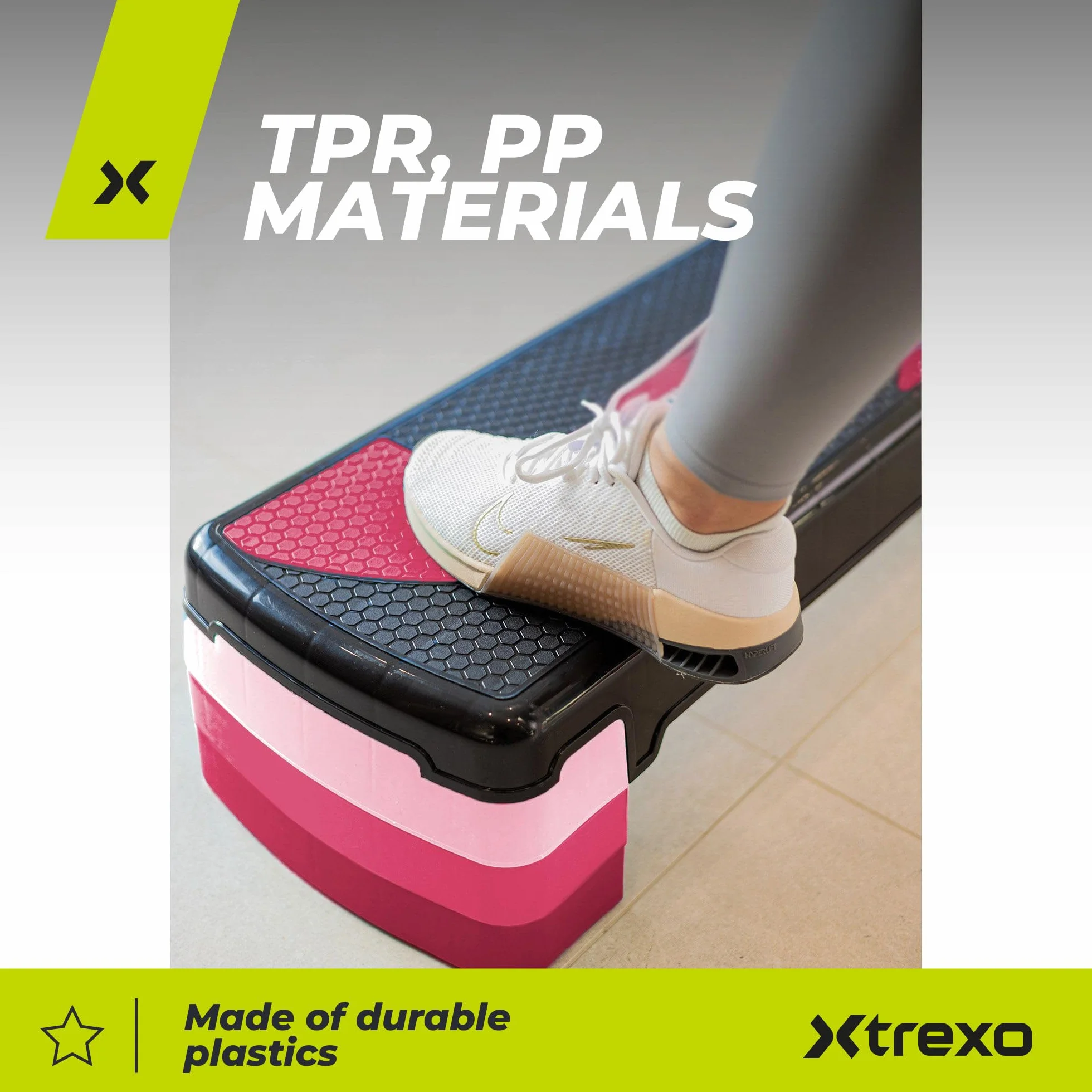 TREXO Aerobik Step 78 x 30 cm do ćwiczeń kardio i treningu fitness regulowana wysokość 10-20 cm wytrzymały polipropylen i TPR wysokiej jakości aerobik niebieski | różowy | szary