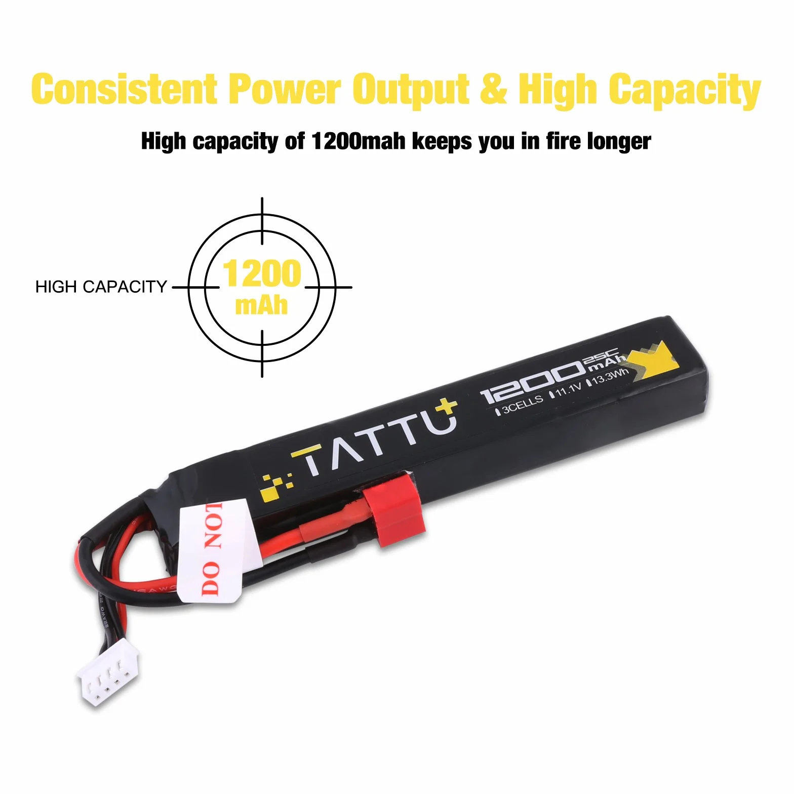 TATTU 11.1V LiPo Akumulator Airsoft Stick 3S 1200mAh 25C z złączem Deans