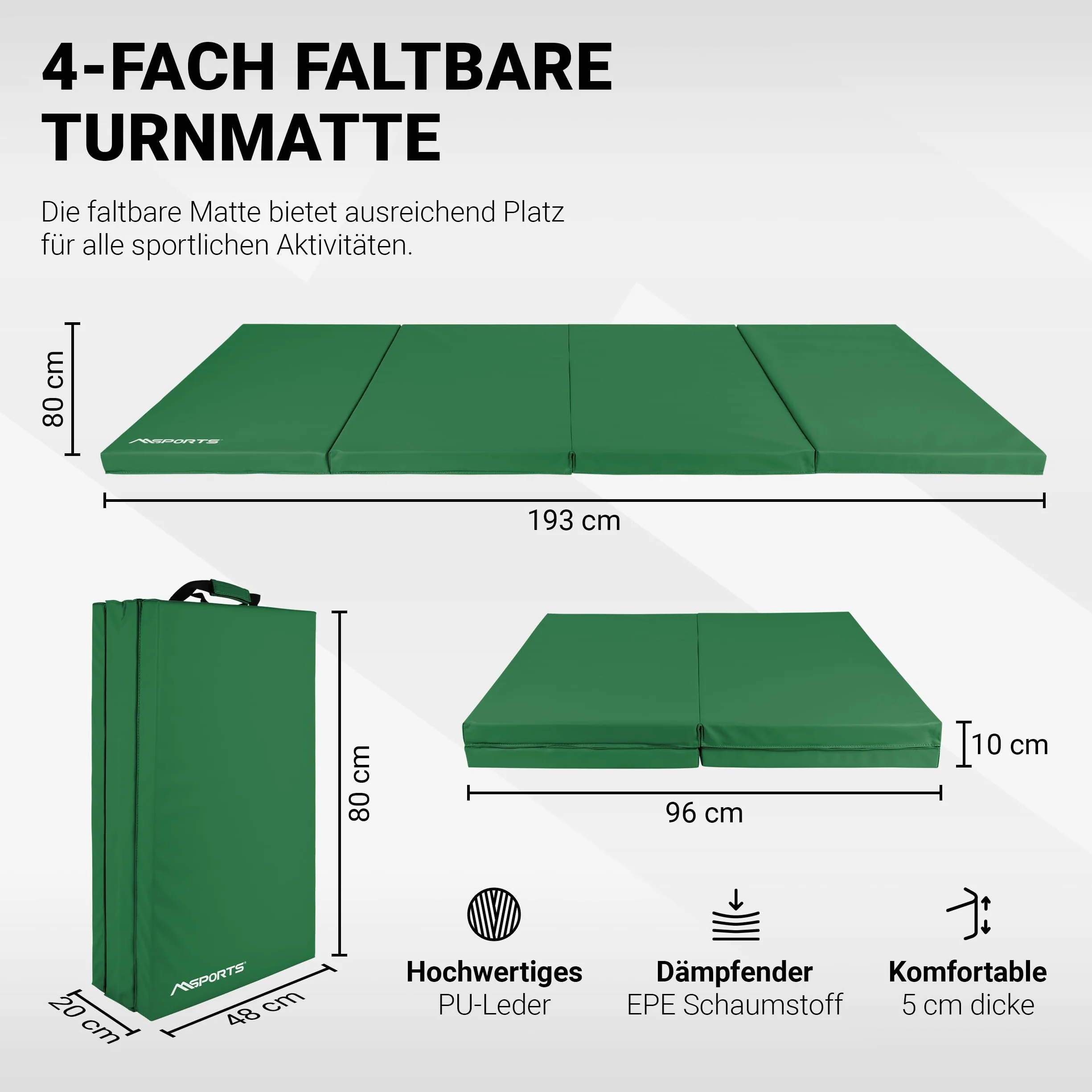 MSPORTS Mata gimnastyczna Premium składana mata miękka podłoga 190 x 80 x 5 cm mata gimnastyczna mata sportowa do domu dzieci i dorosłych
