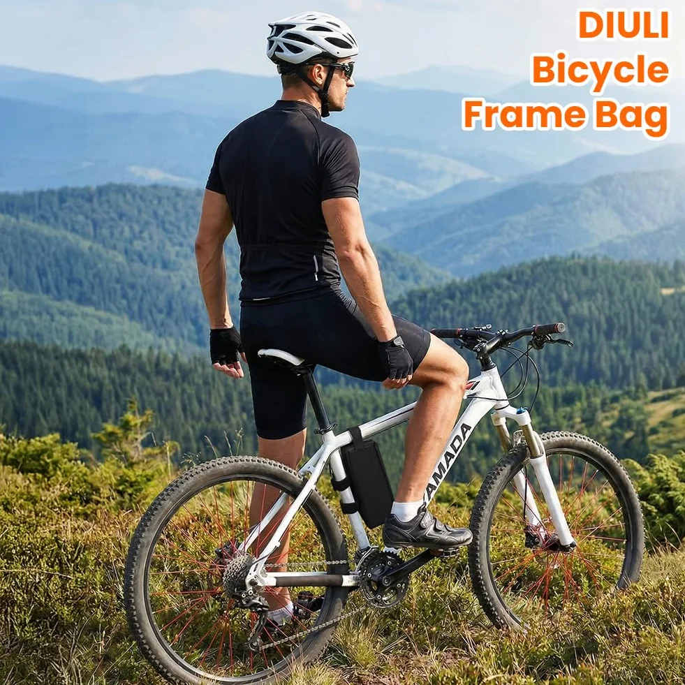DiULi Torba na ramę rowerową, 22,5 x 6 x 5,5 cm torba na rurę rowerową, trzy stałe boki, profesjonalne akcesoria do przechowywania MTB rowerów górskich szosowych rowerowych, prostokąt-czarny