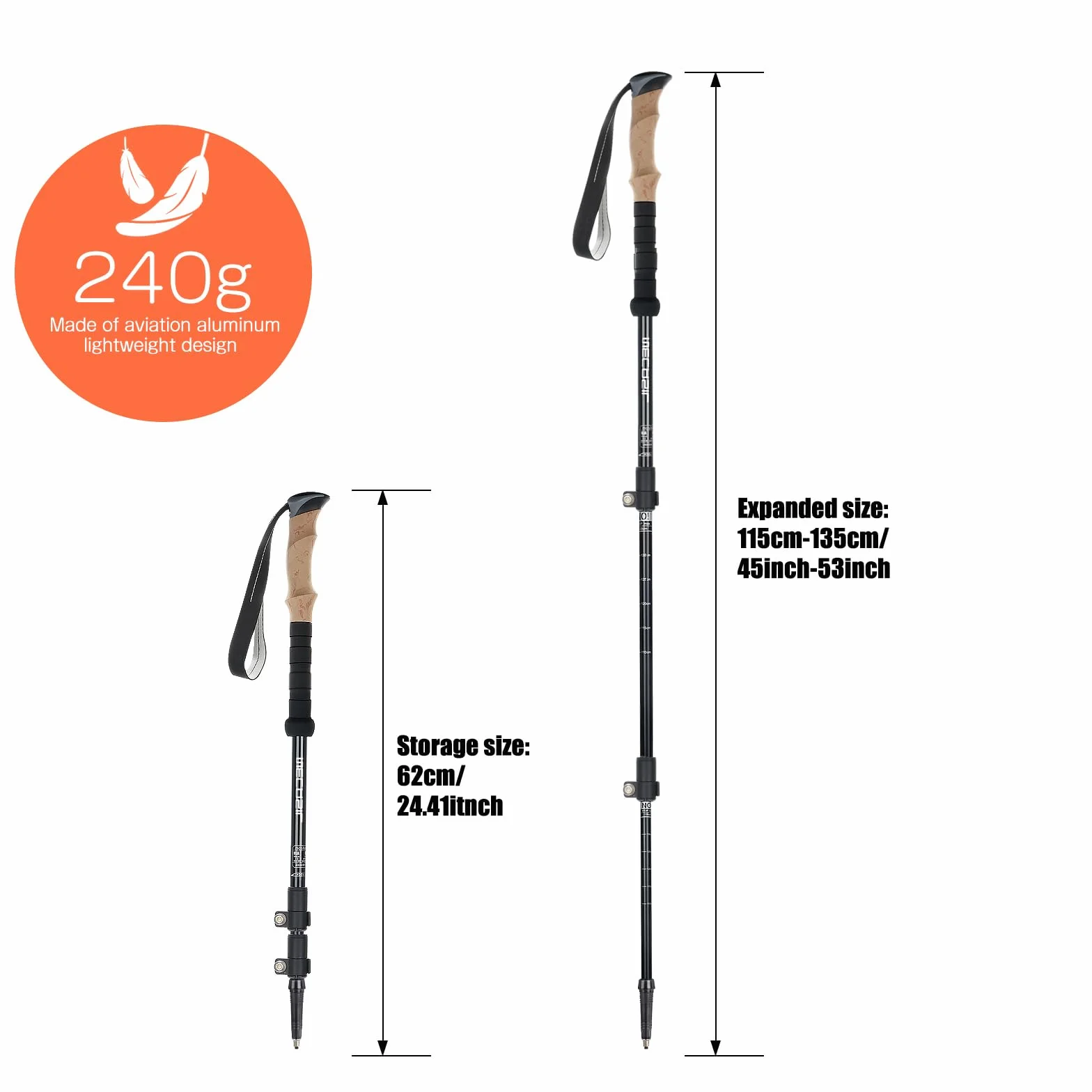 Kijki trekkingowe składane regulowane 110-135 cm dla mężczyzn i kobiet