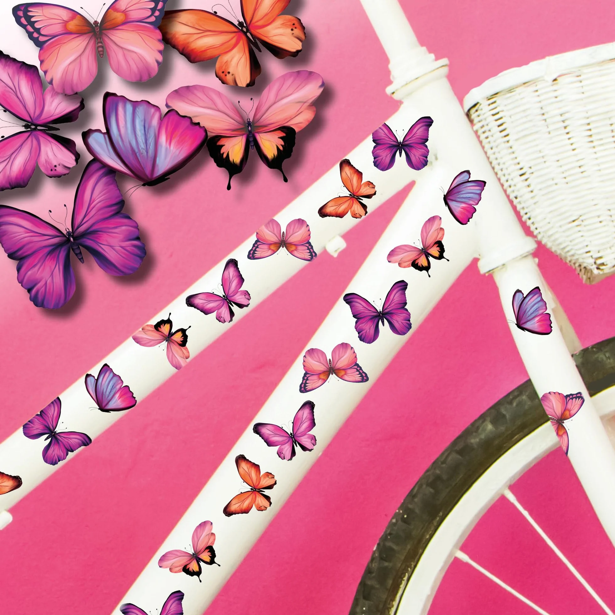 Naklejki rowerowe dla dzieci Motyw różowego motyla 34 sztuki Wandtattoo Loft