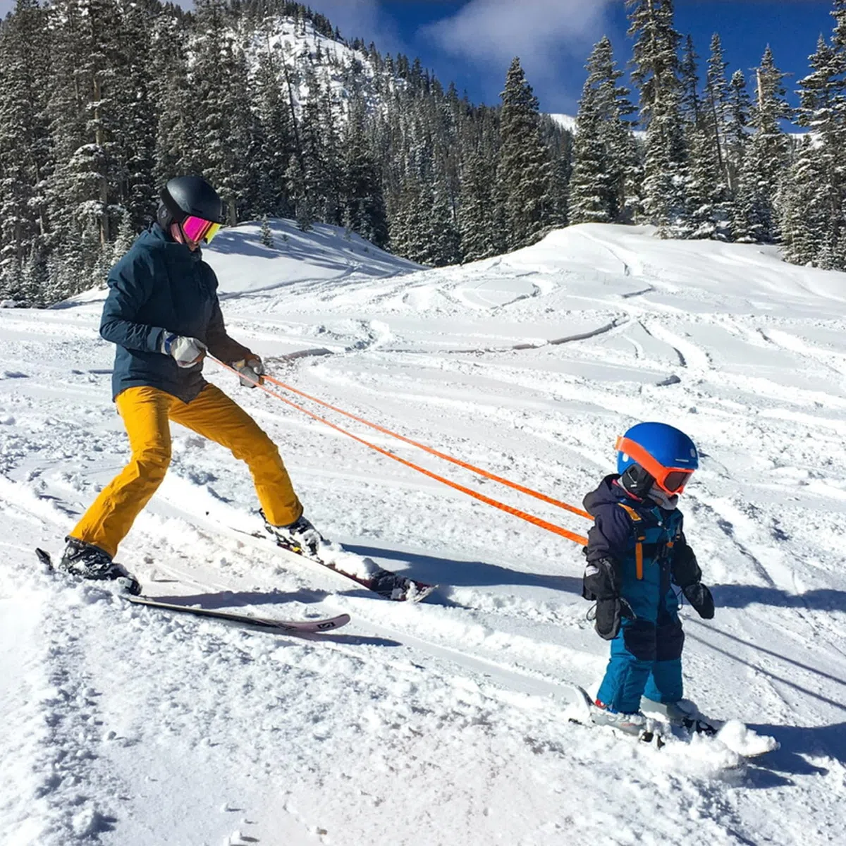 Pas bezpieczeństwa dla dzieci na narty i snowboard, regulowany pasek narciarski, wielokrotnego użytku, dla dzieci, chłopców, dziewczynek, początkujących (pomarańczowy)