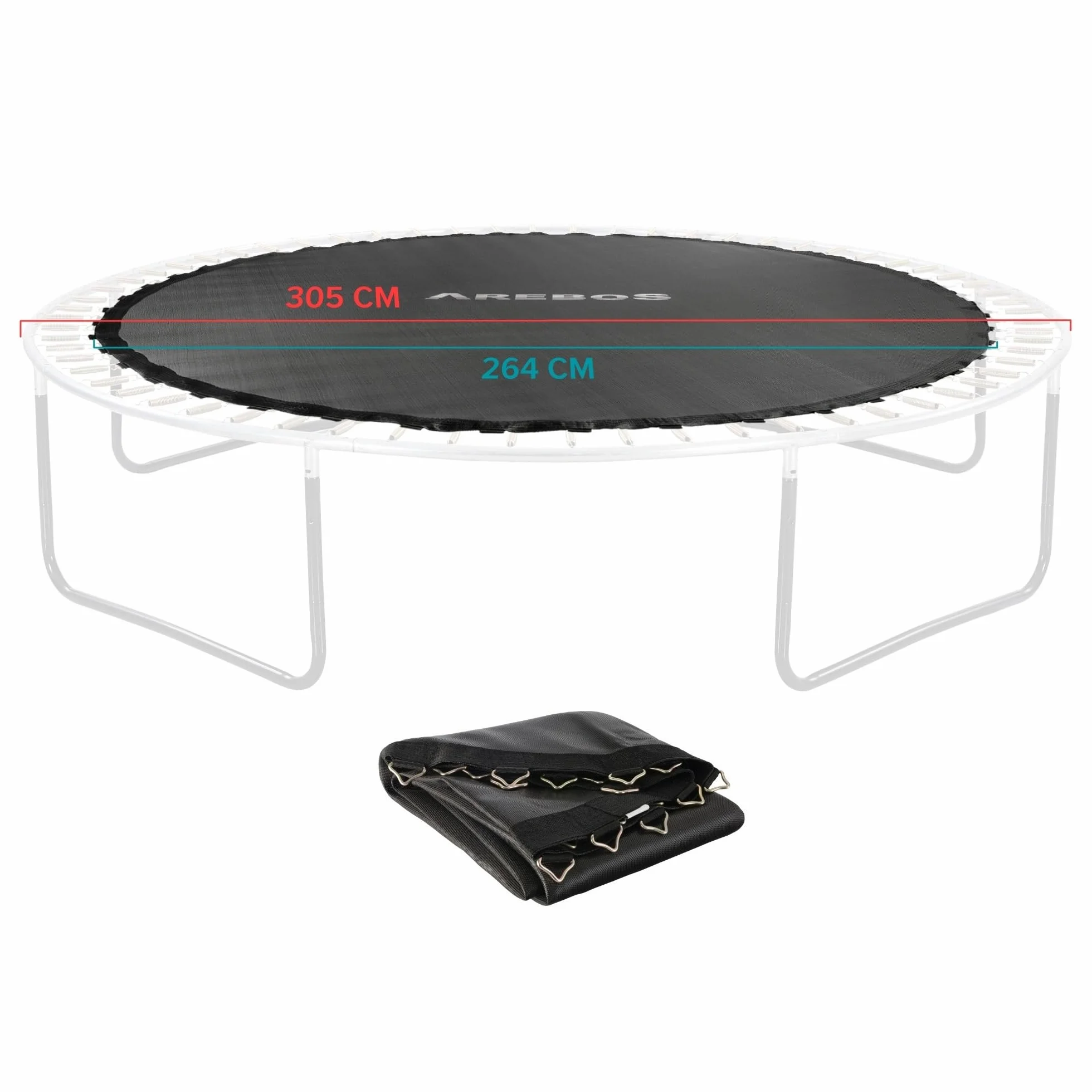 Arebos Mata do trampoliny Ø 264 cm, do trampolin o średnicy 305 cm, 54 oczek i długości sprężyny 140 mm, mata do skakania, obciążenie 150 kg, 9-krotne szwy, polipropylen