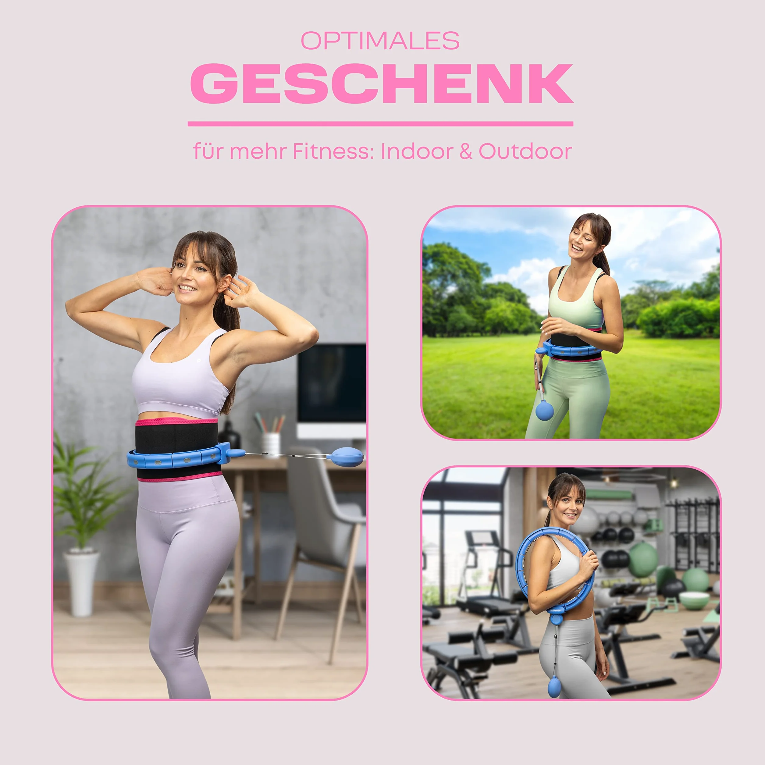 WELLRELAXX Smart hula hop cicha | obwód do 113 cm | hula hop dla dorosłych | hula hop z kulką obciążającą | hula hop do odchudzania z paskiem do odchudzania – chroni skórę i ubranie