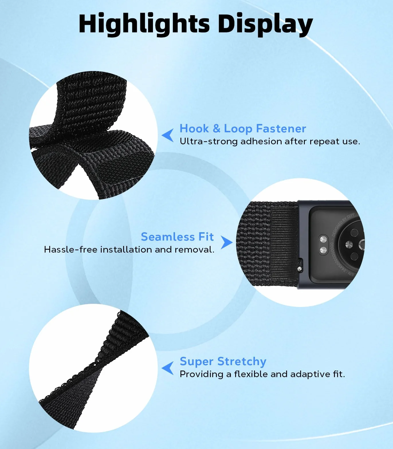 Nylon Sport Band compatible with Amazfit Helio Strap, Adjustable Bicep Band for Helio Fitness Tracker Breathable Replacement Armband for Traning Running