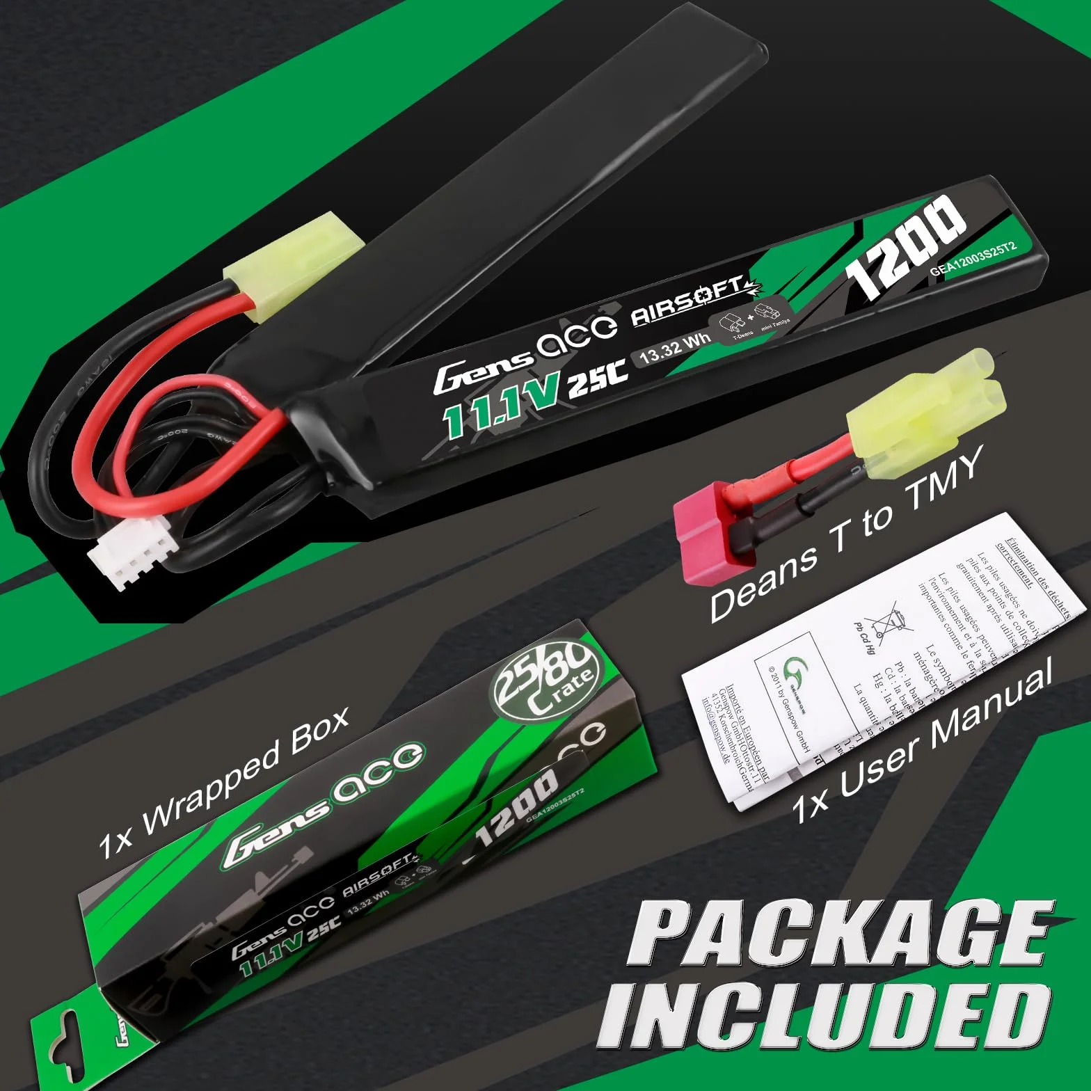 Gens Ace 3S 11,1 V 1200 mAh 25C LiPo akumulator do Airsoft AEG