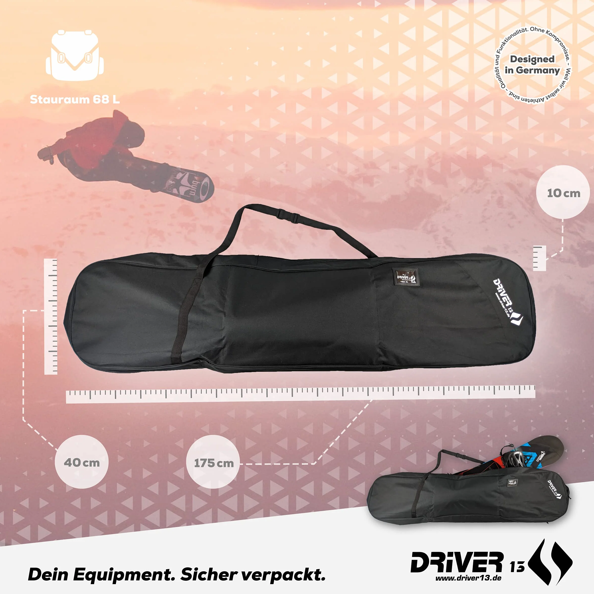 Driver13 Torba snowboardowa, torba snowboardowa, do transportu i przechowywania, zamek błyskawiczny, czarna