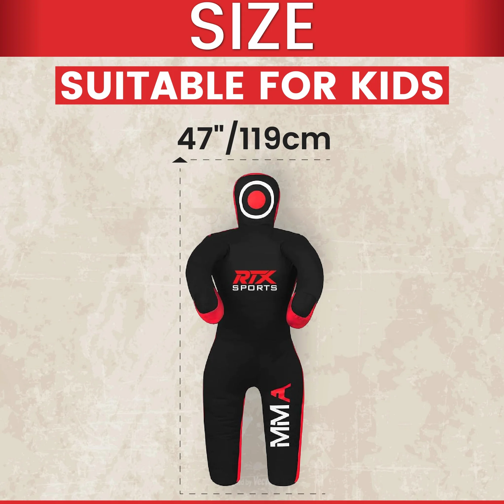 RTX Kids MMA Judo Grappling Dummy - Punch Bag for Brazilian BJJ Jiu Jitsu, Wrestling, MMA Training Canvas Unfilled 47"