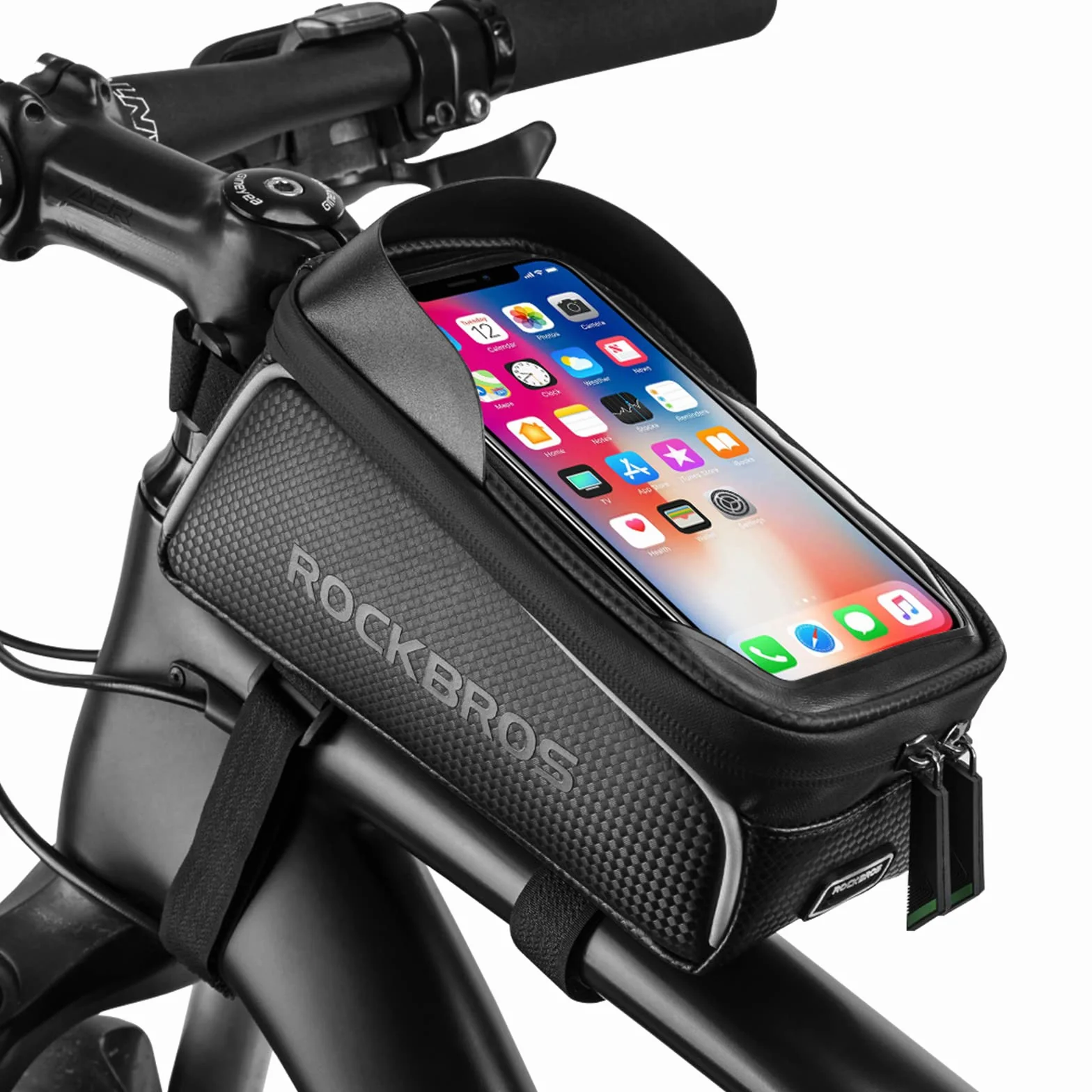 ROCKBROS Torba Rowerowa na Ramę, na Kierownicę, Wodoodporna, Ekran Dotykowy, Duża Pojemność, na iPhone XR/XS/MAX/X/8/7/6Plus, Samsung Galaxy S10Note, Huawei P30 Pro, do Ekranu 6.5 Cala