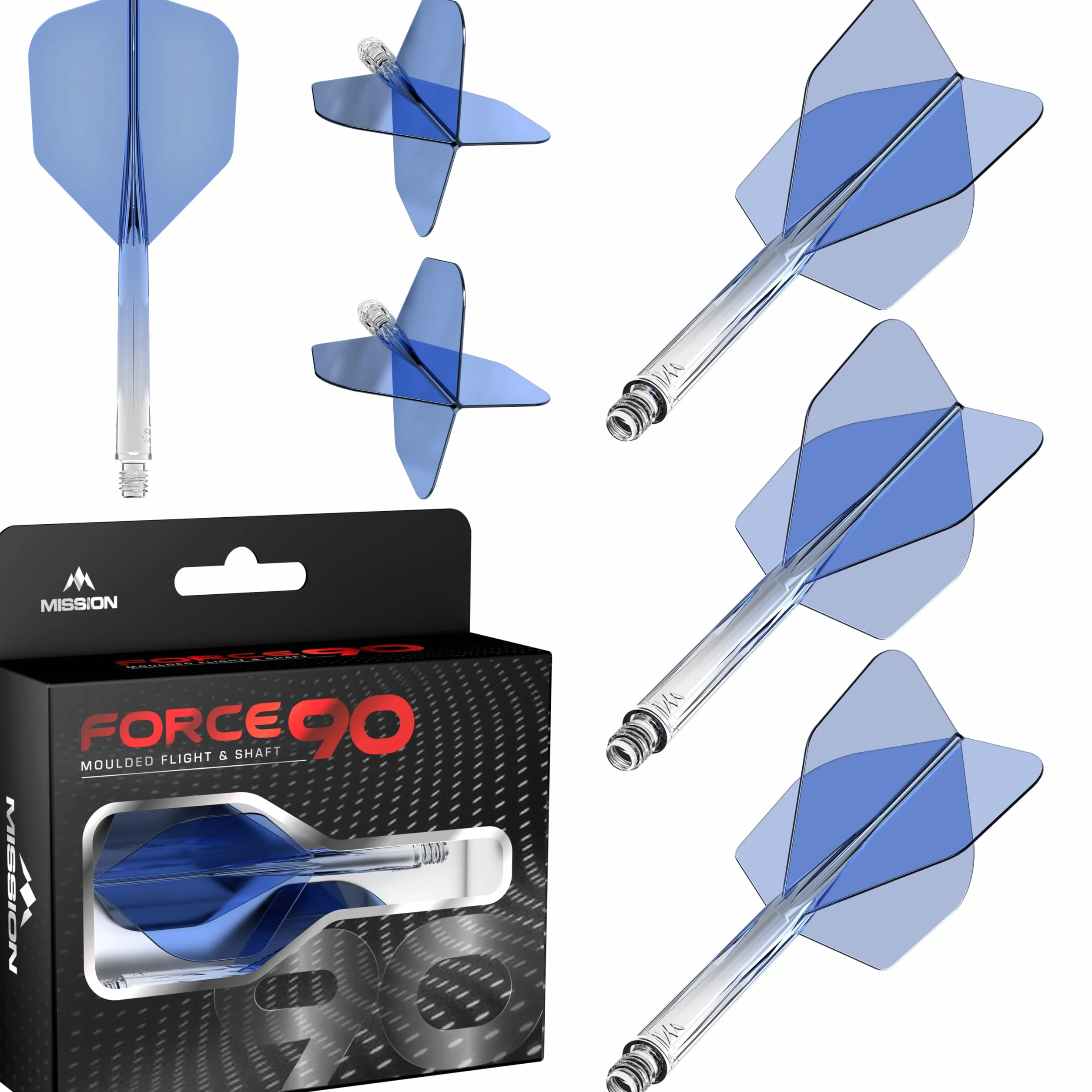 Mission Darts Force 90 | Zintegrowany precyzyjnie formowany system lotu i wałka do rzutek, zestaw 3 profesjonalnych trwałych połączonych lotków i łodyg | standard nr 6