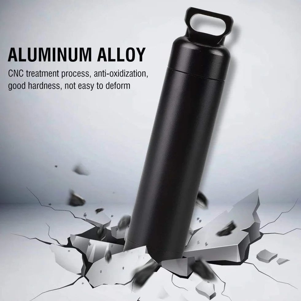 Butelka na tabletki survivalowa ze stopu aluminium wodoodporna czarna