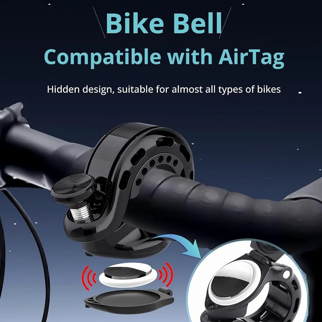 Airtag dzwonek rowerowy kompatybilny z 22,2 mm 25,4 mm 31,8 mm średnica kierownicy, lokalizator GPS