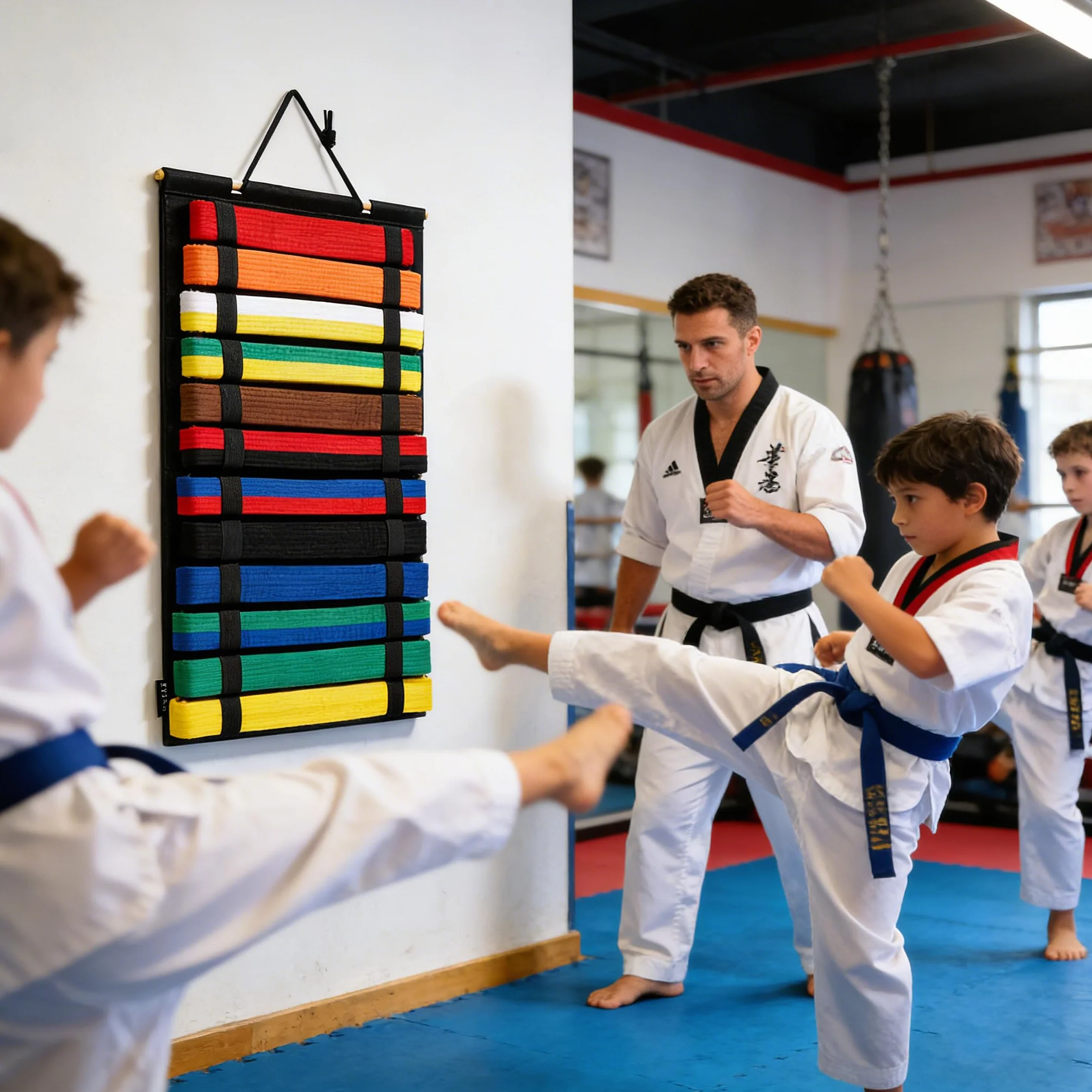 12 Paski Wyświetlacz Pasa Sztuk Walki, Sprzęt Dla Trenerów Taekwondo, Wieszak Na Pasek Do Sztuk Walki, Świetny Prezent Dla Studentów i Entuzjastów Taekwondo Trenerów (Czarny, Bez Pasków)