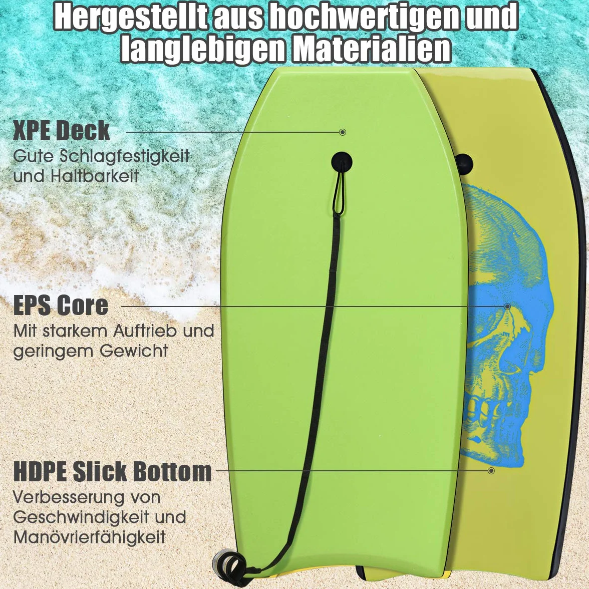 Costway Bodyboard, deska do pływania, deska surfingowa dla dzieci i dorosłych, deska surfingowa, deska Sup-Board, 104 x 51 x 6 cm (zielona i niebieska)