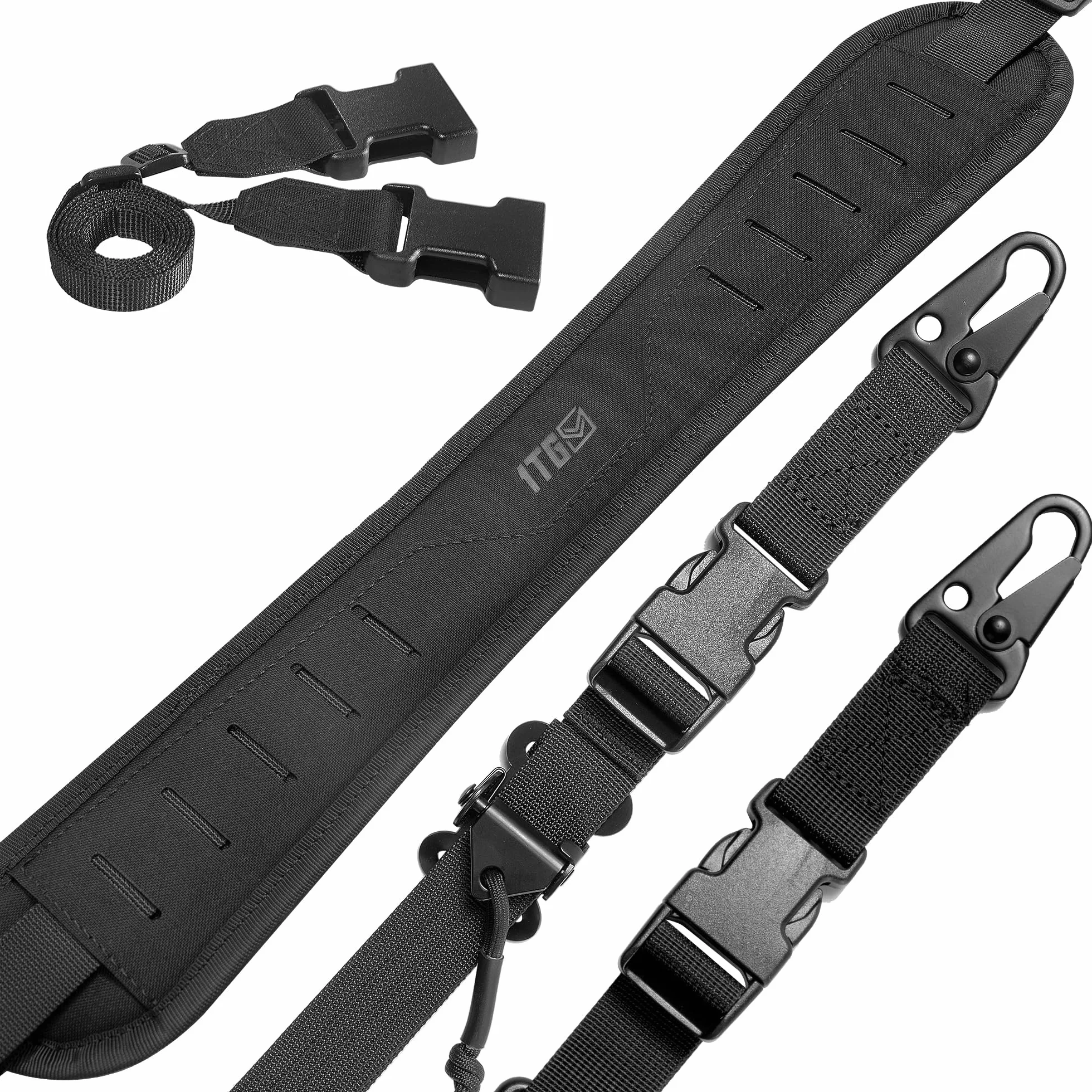 1TG Tactical 2-punktowy pasek do broni, szeroki pasek o szerokości 1 cala z wymiennymi karabińczykami w stylu HK, regulowana długość