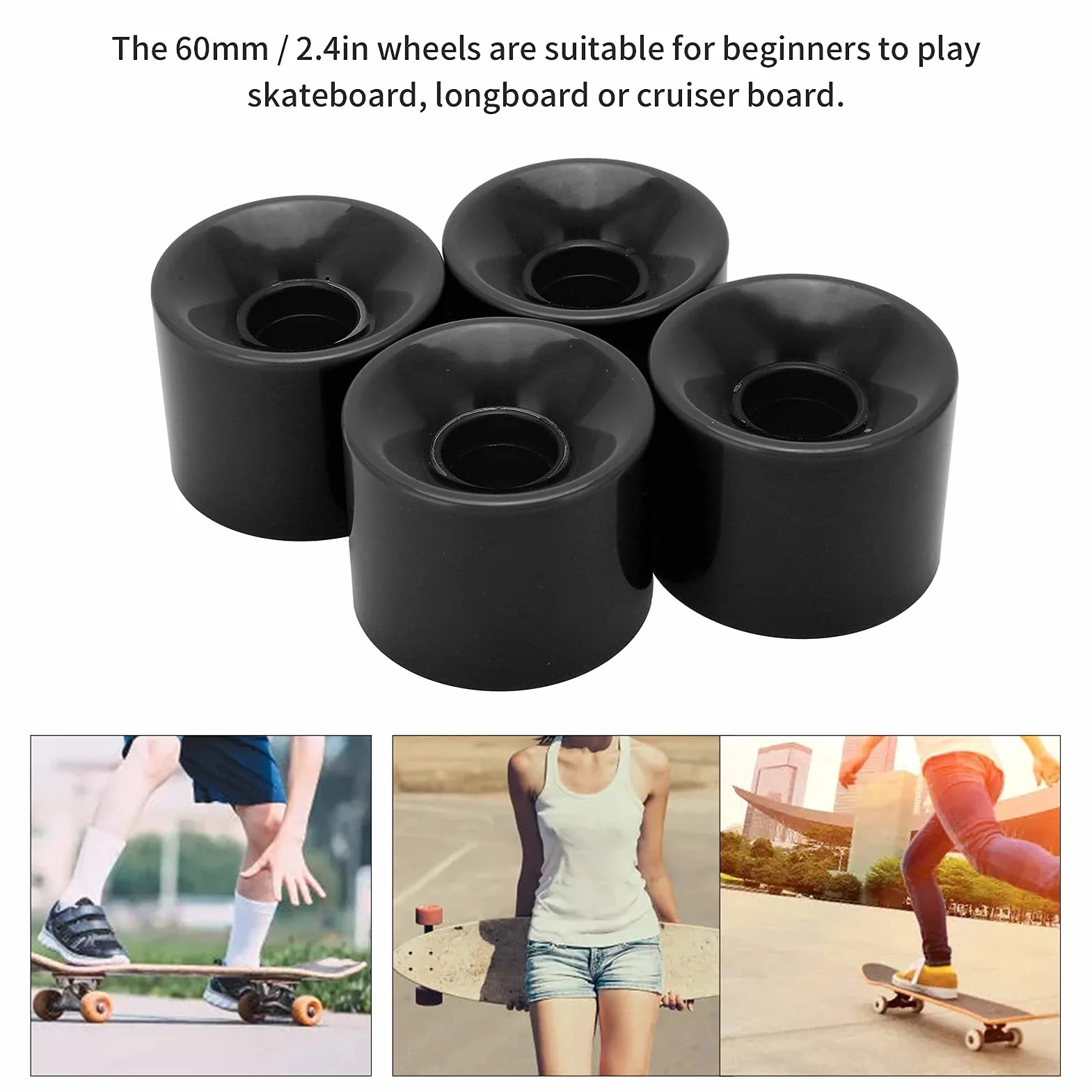 4 Szt. Kółka do Deskorolki 60x45mm 78A Kółka do Longboardów Cruiser Akcesoria do Wymiany(czarny)