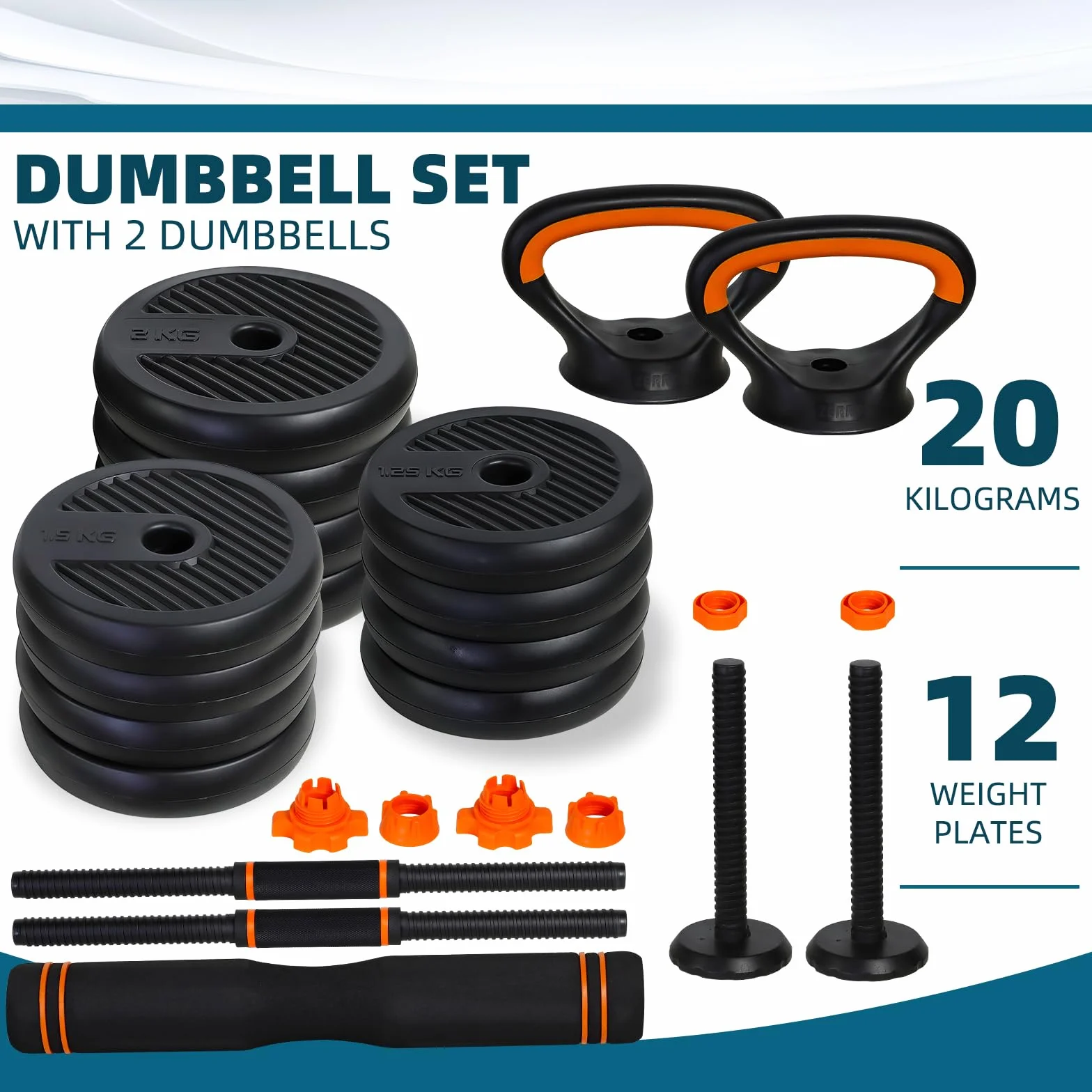 CCLIFE Zestaw hantli 6w1 kettlebell 2 regulowane piłki hantlowe z rurką stalową