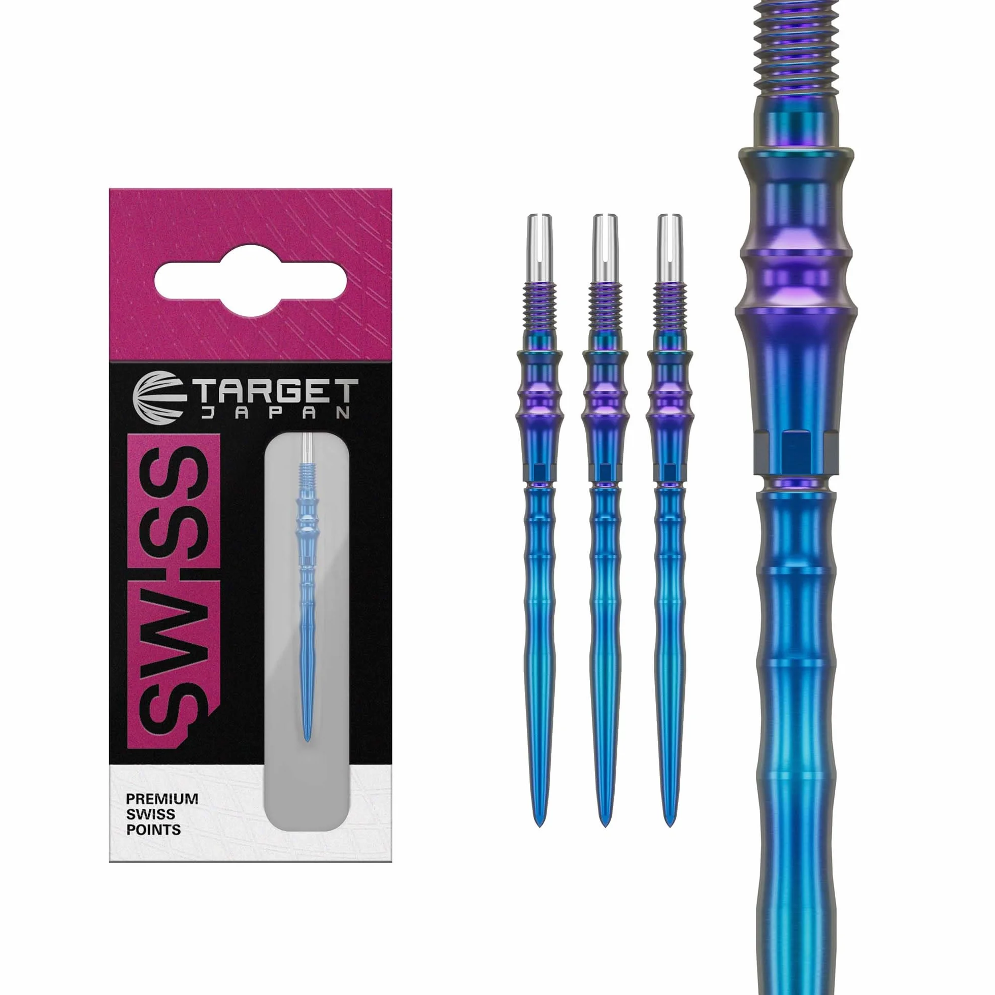 Target Japan Premium Swiss Points, 3 Pack Set of Tips- 30MM/35MM/40MM- Czarny/Silica/Niebieski/Srebrny | Końcówki do rzutek, końcówki zapasowe, profesjonalne akcesoria do rzutek