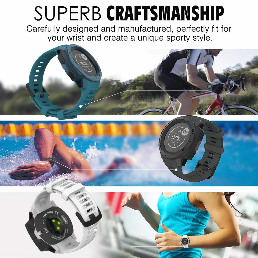 MoKo Strap Compatible with Garmin Instinct/Instinct Solar/Tactical/Instinct 2 GPS Smartwatch, 22mm Soft Silicone Sport Replacement Watch Band Wristband