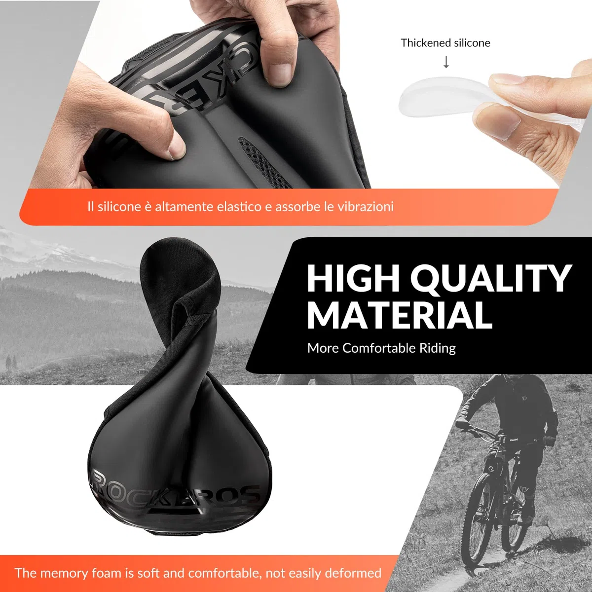 ROCKBROS Pokrowiec na Siodełko Rowerowe Żelowy, Miękki Ochraniacz na Siodełko Rowerowe Ergonomiczna Osłona Siodła do Rowerów MTB, Szosowych, Elektrycznych 28,5 * 17 cm
