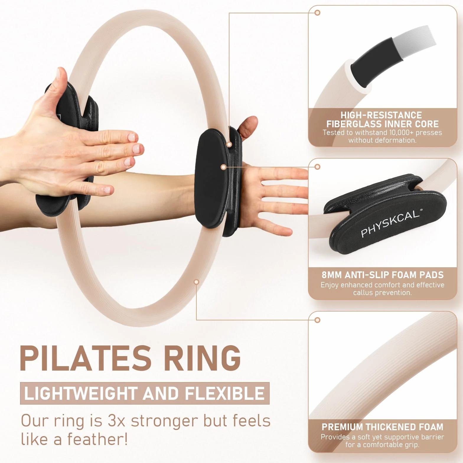 PhysKcal Zestaw do pilatesu, 38 cm pierścień do pilatesu z 1 x kulką rdzeniową, 3 x odpornymi pętlami i 2 x taśmami elastycznymi, domowy pilates na macie niezbędny zestaw