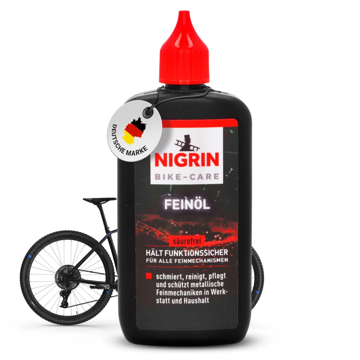 NIGRIN BIKE-CARE olej drobnoziarnisty | butelka 100 ml | olej do mechaniki precyzyjnej | do hobby i warsztatu | bez żywicy i kwasów | szary