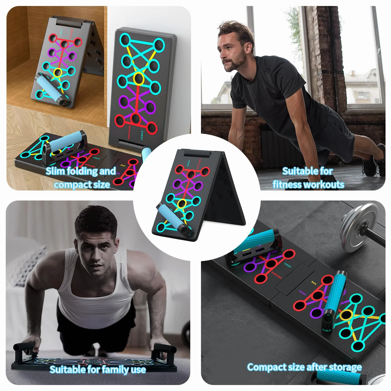 Deska do pompek Push Up Board Składana Przenośna Deska do pompek z antypoślizgowymi silikonowymi uchwytami Fitness Board z antypoślizgową podkładką, sprzęt fitness do domu budowa mięśni, deska fitness