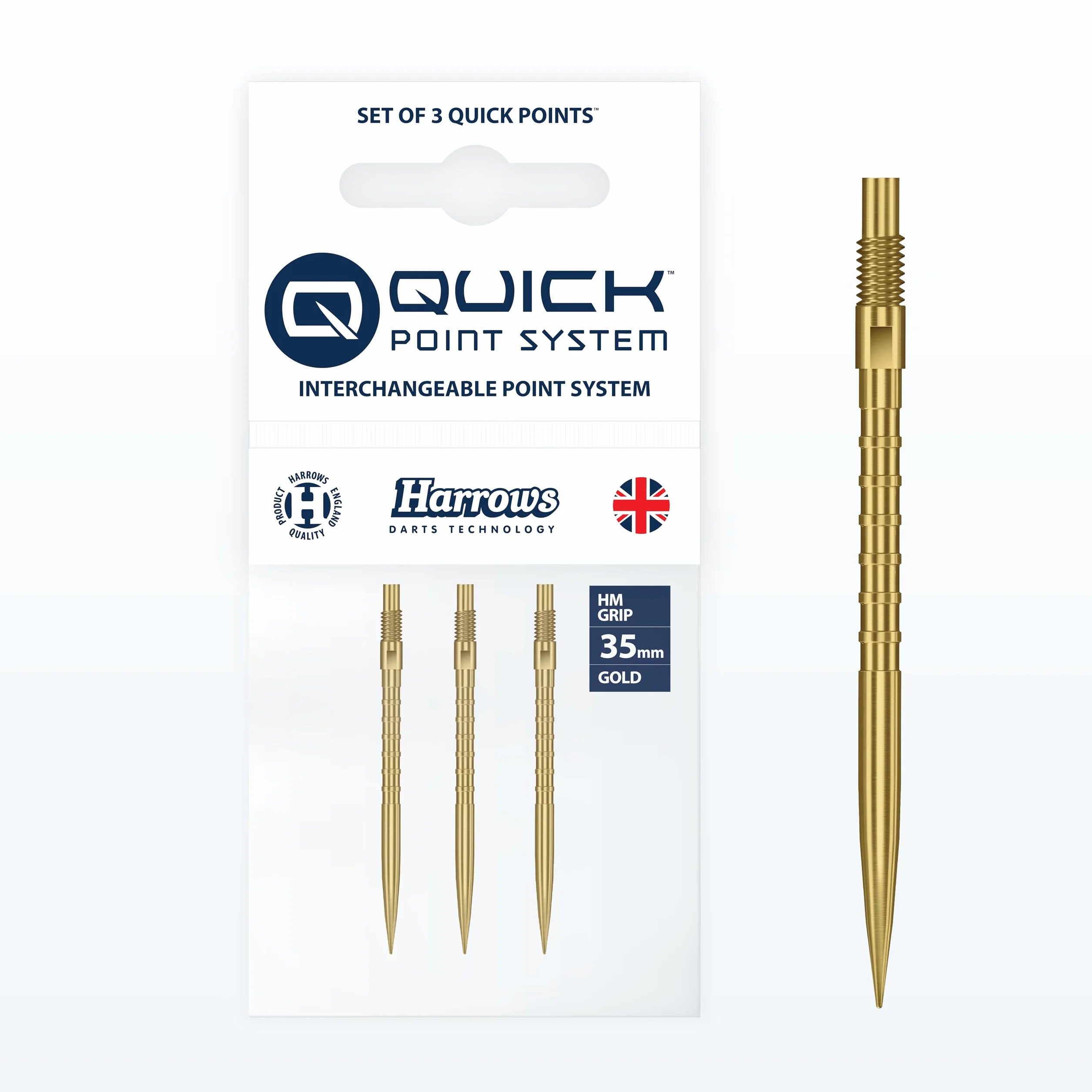 Harrows HM Grip Heavy Metal Quick Points – punkty rzutek inspirowane Ryanem Searle z kwadratowymi pierścieniami na palec – system szybkiego punktu do szybkiej wymiany punktów, złoto 35 mm