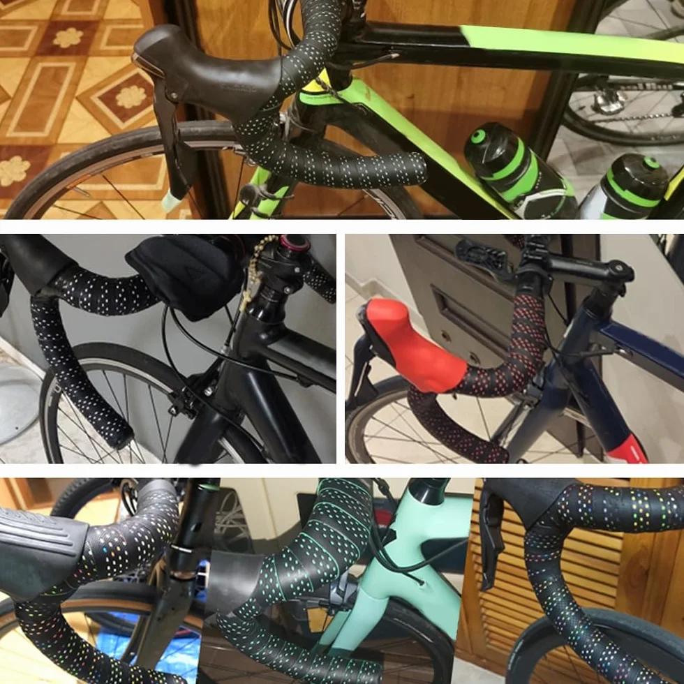 2 rolki taśma na kierownicę roweru, kierownica, rower szosowy, skóra oddychająca, EVA PU antypoślizgowa, pochłaniająca wstrząsy wygodna taśma samoprzylepna z kolorową nasadką końcową